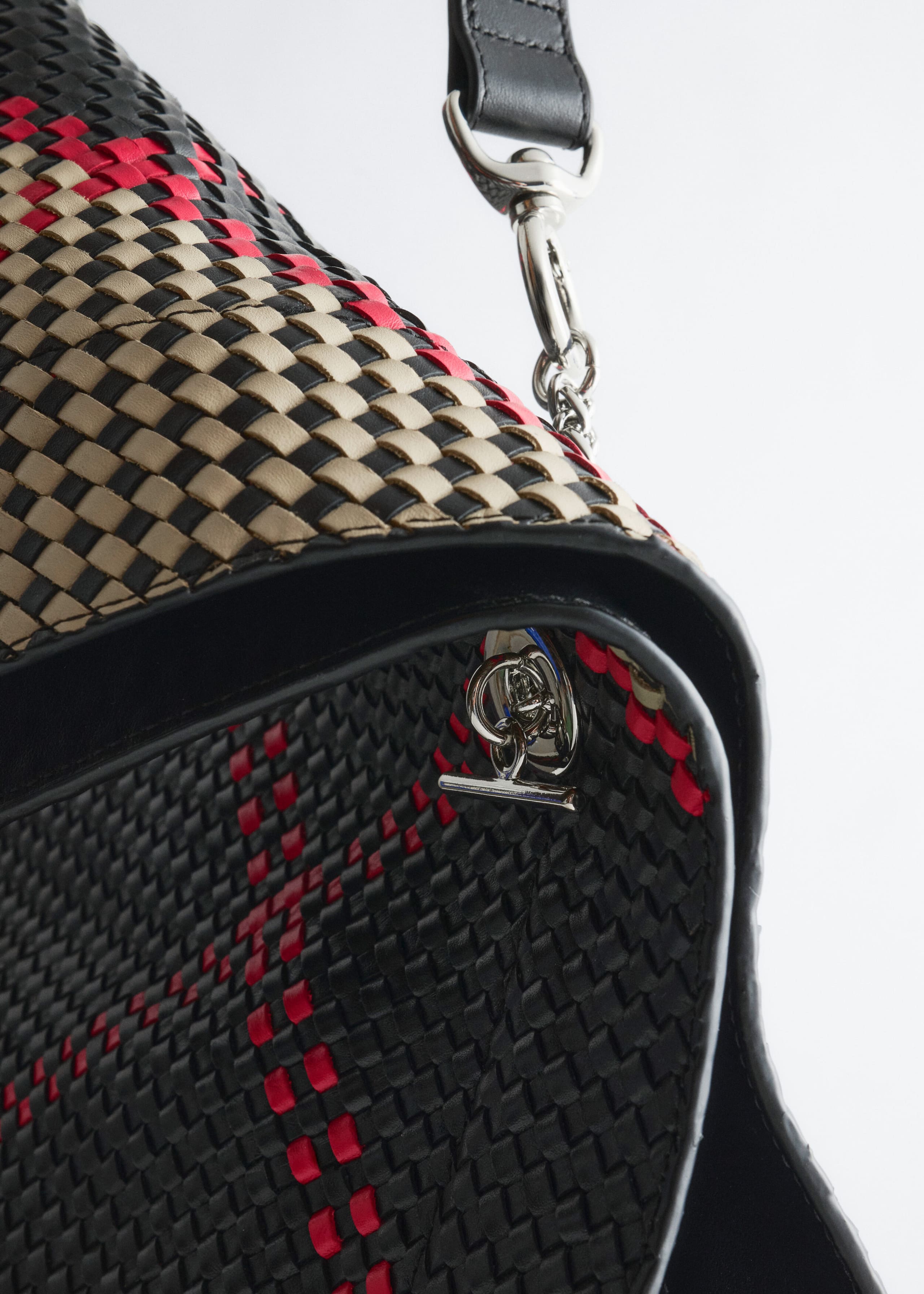 Braided Leather Shoulder Bag - Red/Beige/Black - Still Life