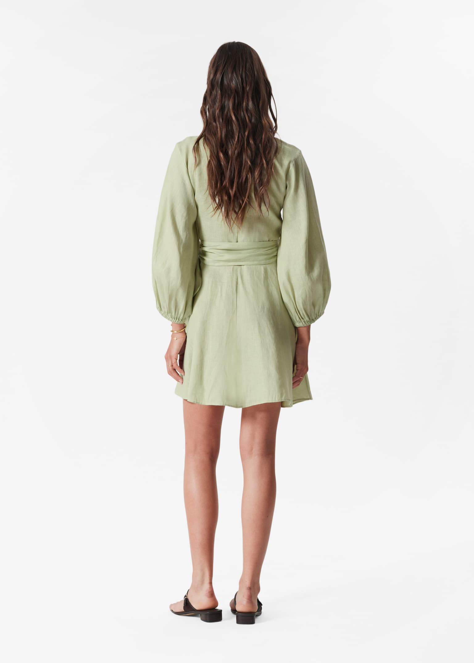 Linnen mini-wikkeljurk - Lichtgroen/Zwart - 5