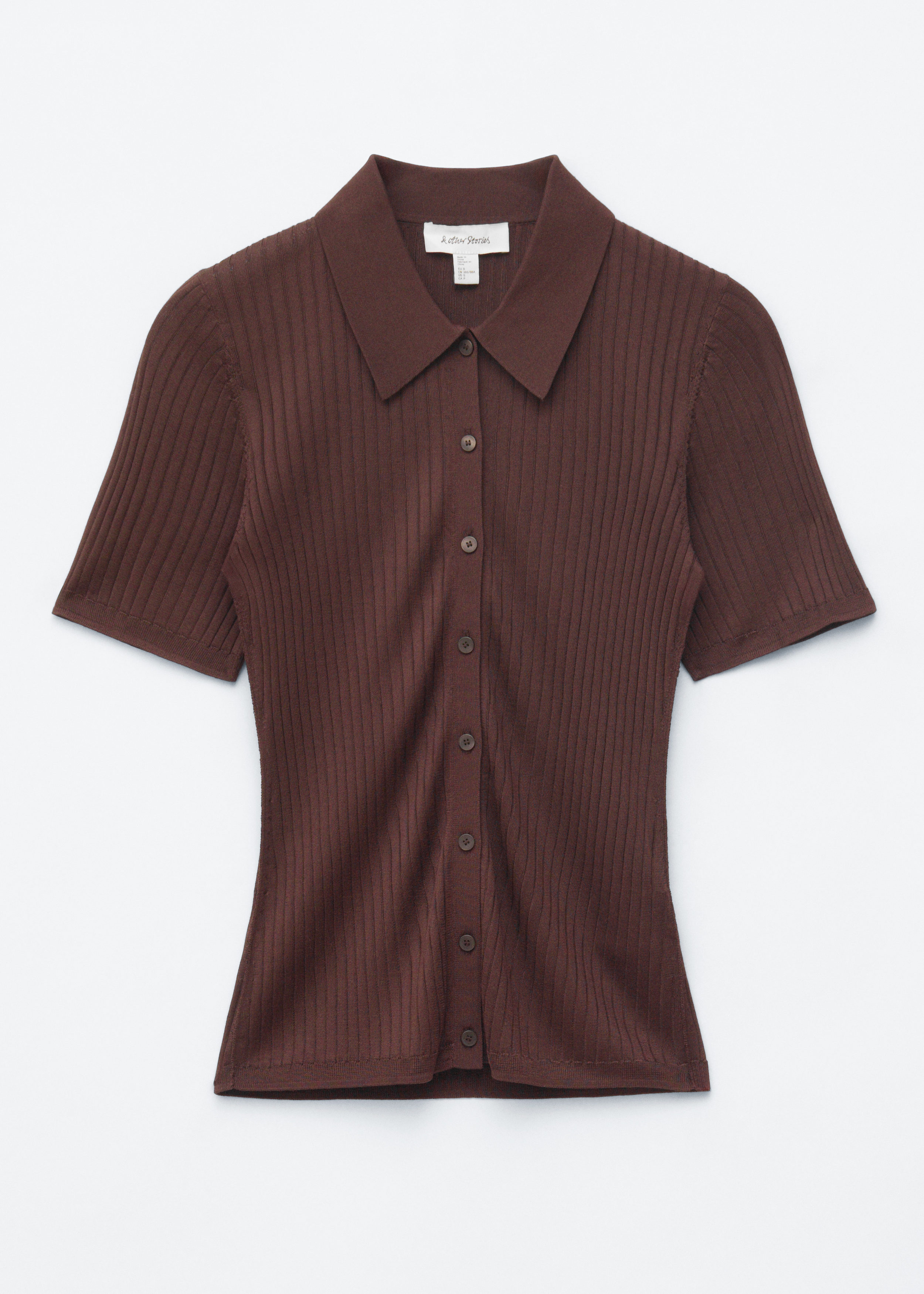 Brushed Knit Polo T-Shirt - Dark Brown - & Other Stories US