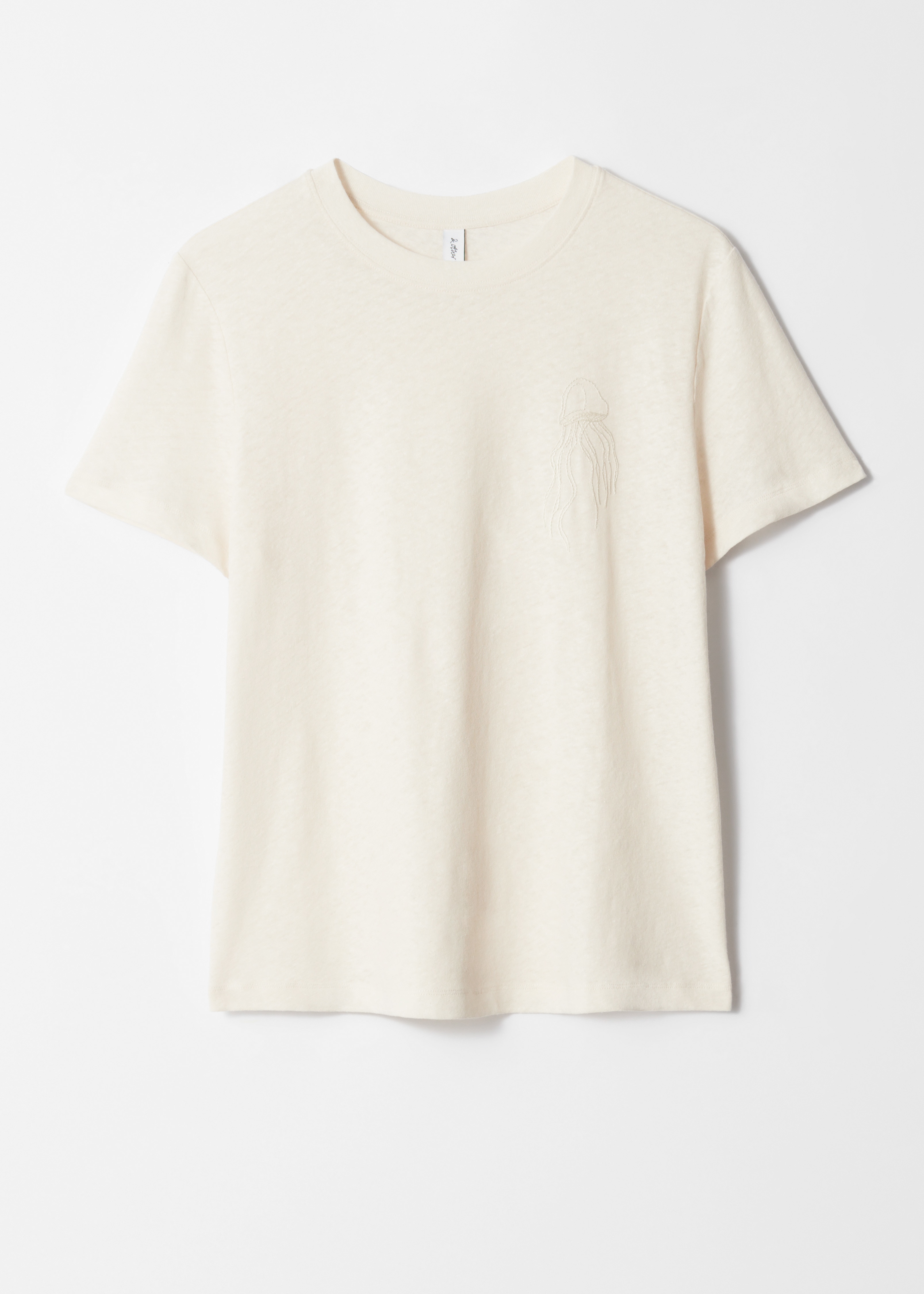 Camiseta en mezcla de lino - Crema/Gris oscuro