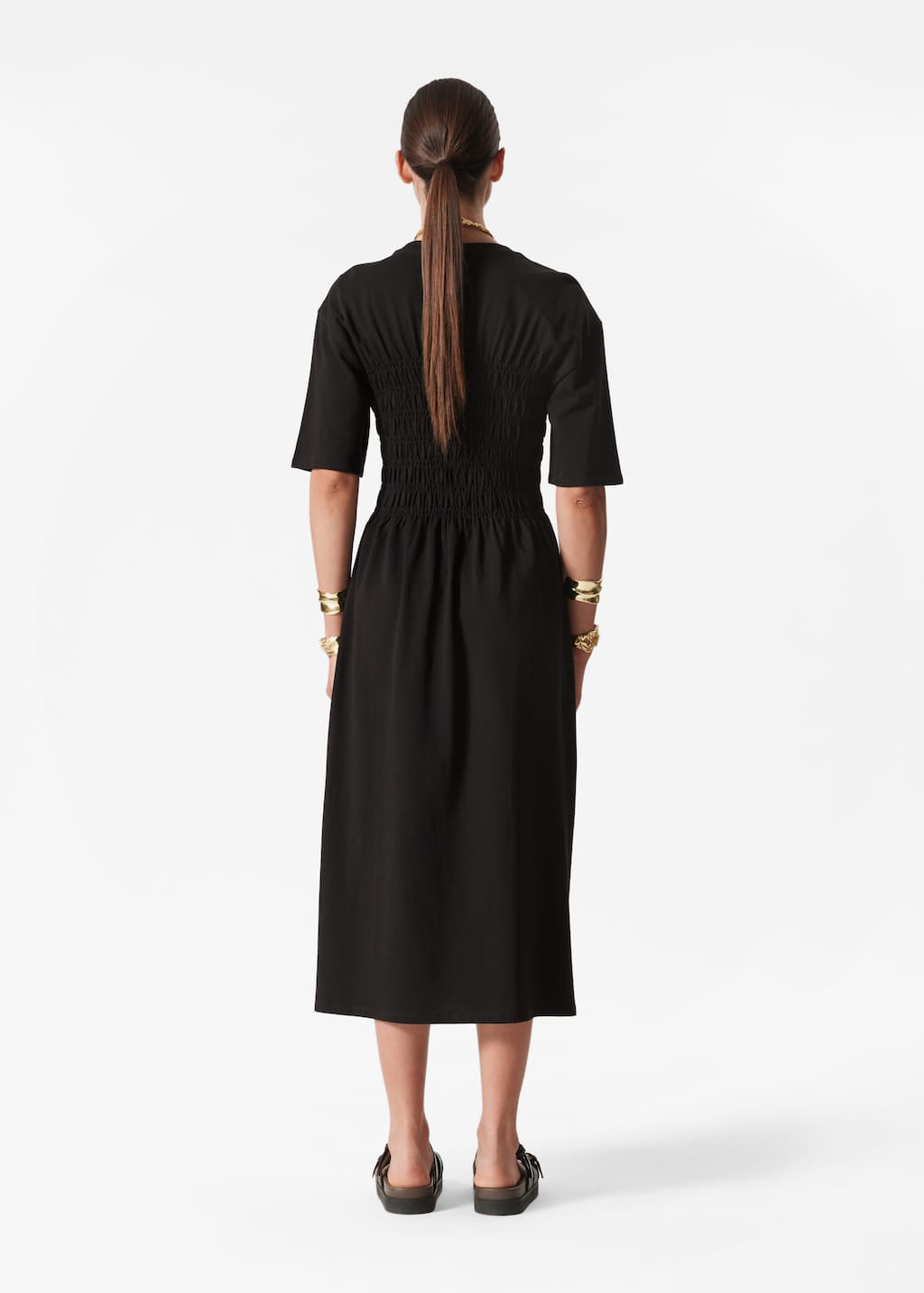 Smocked Midi Dress - White - Lookbook