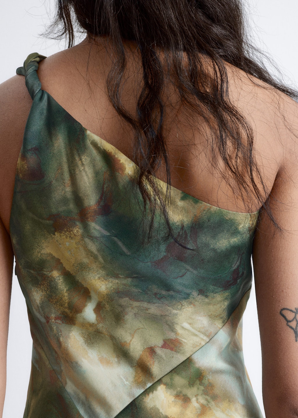 Image of One-Shoulder Satin Midi Dress