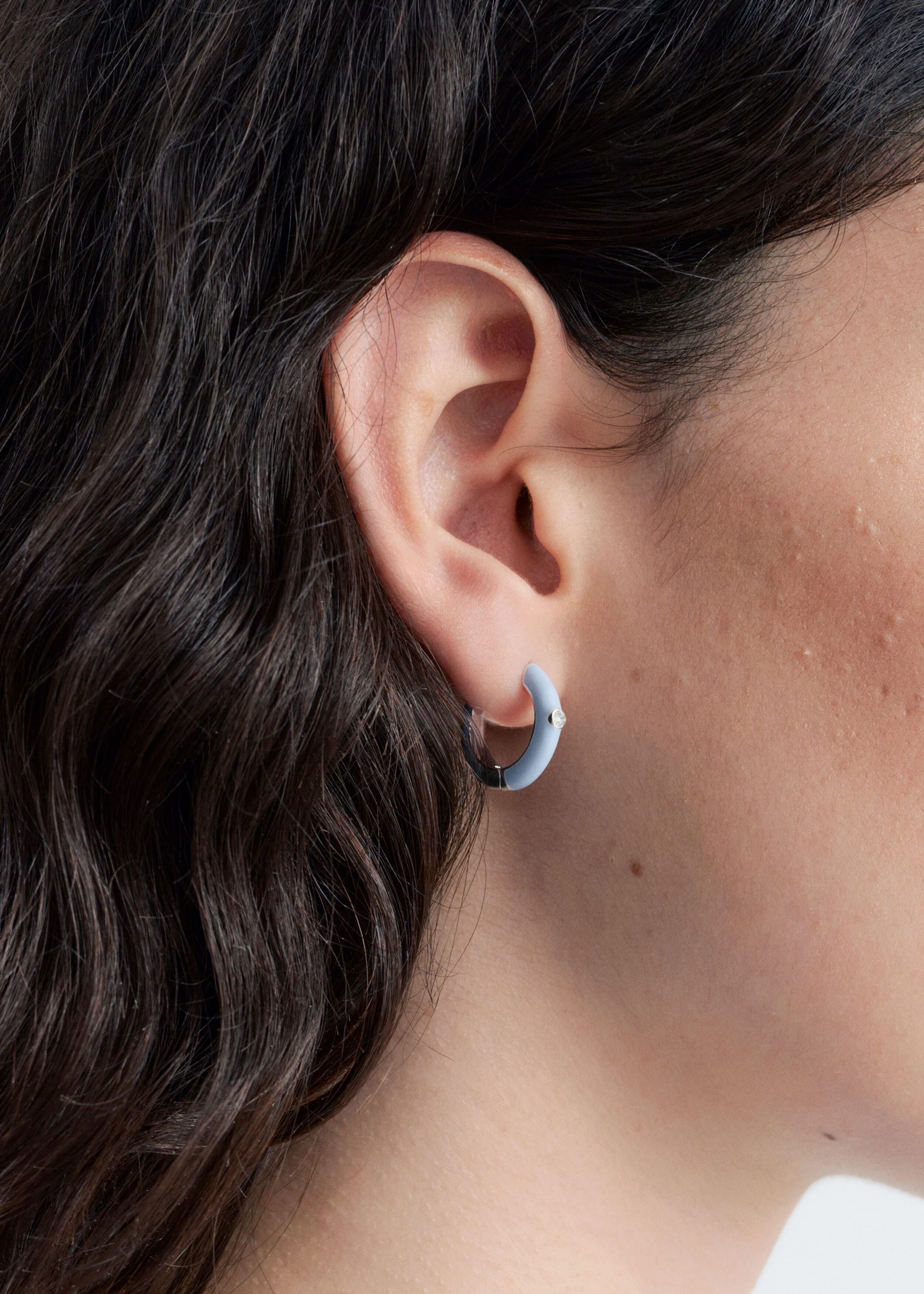 Glass Detail Brass Hoop Earrings - Gold/Blue - Lookbook