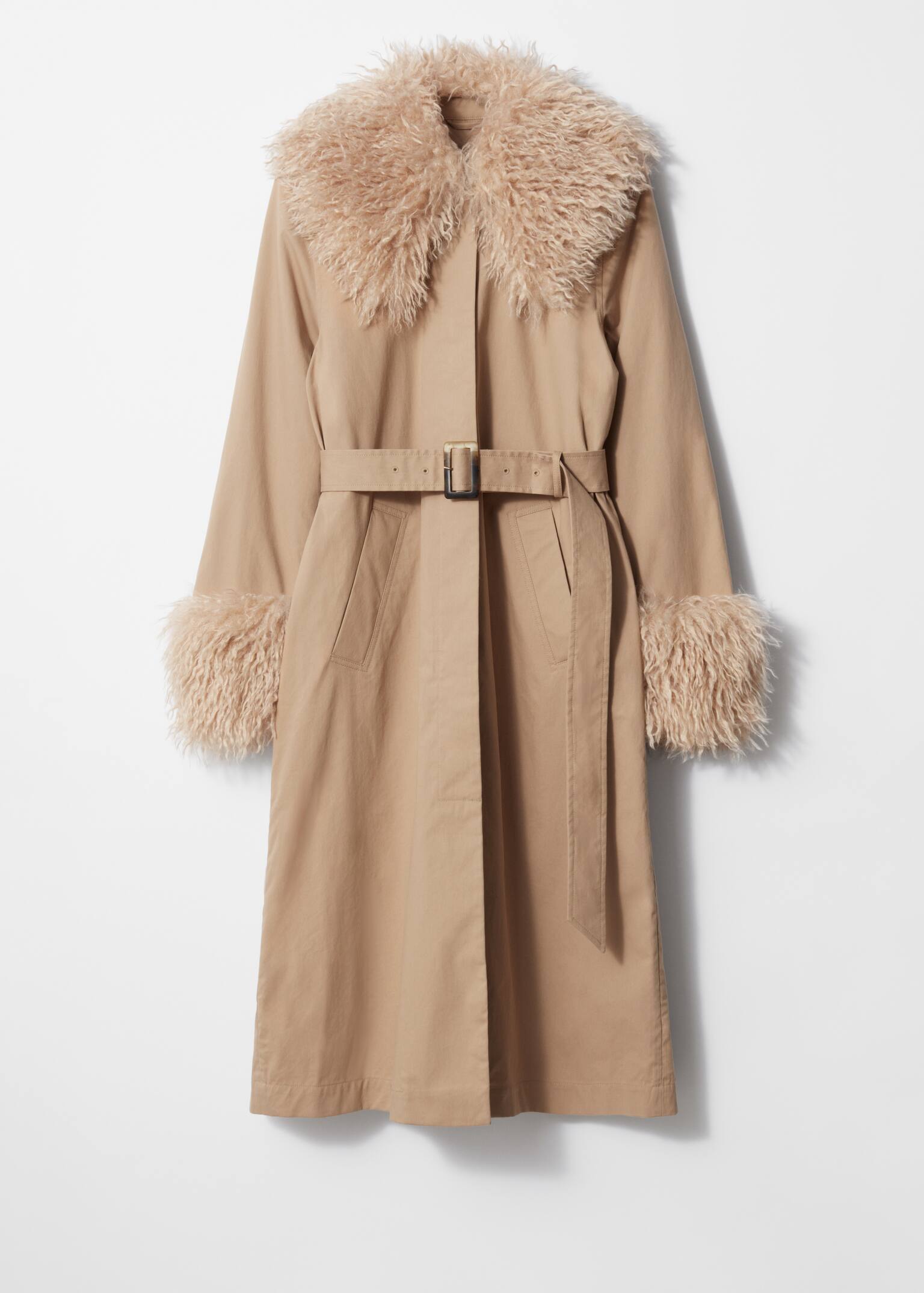 Faux Fur Collar Coat - Beige
