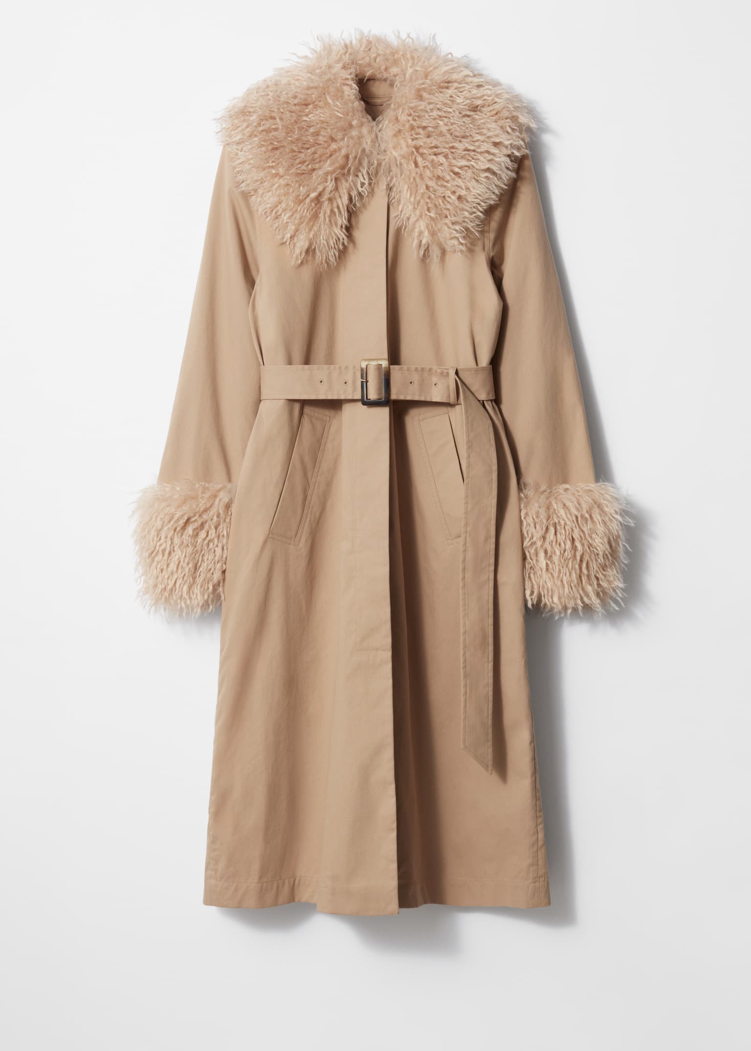 Manteau à col en fourrure synthétique - Beige