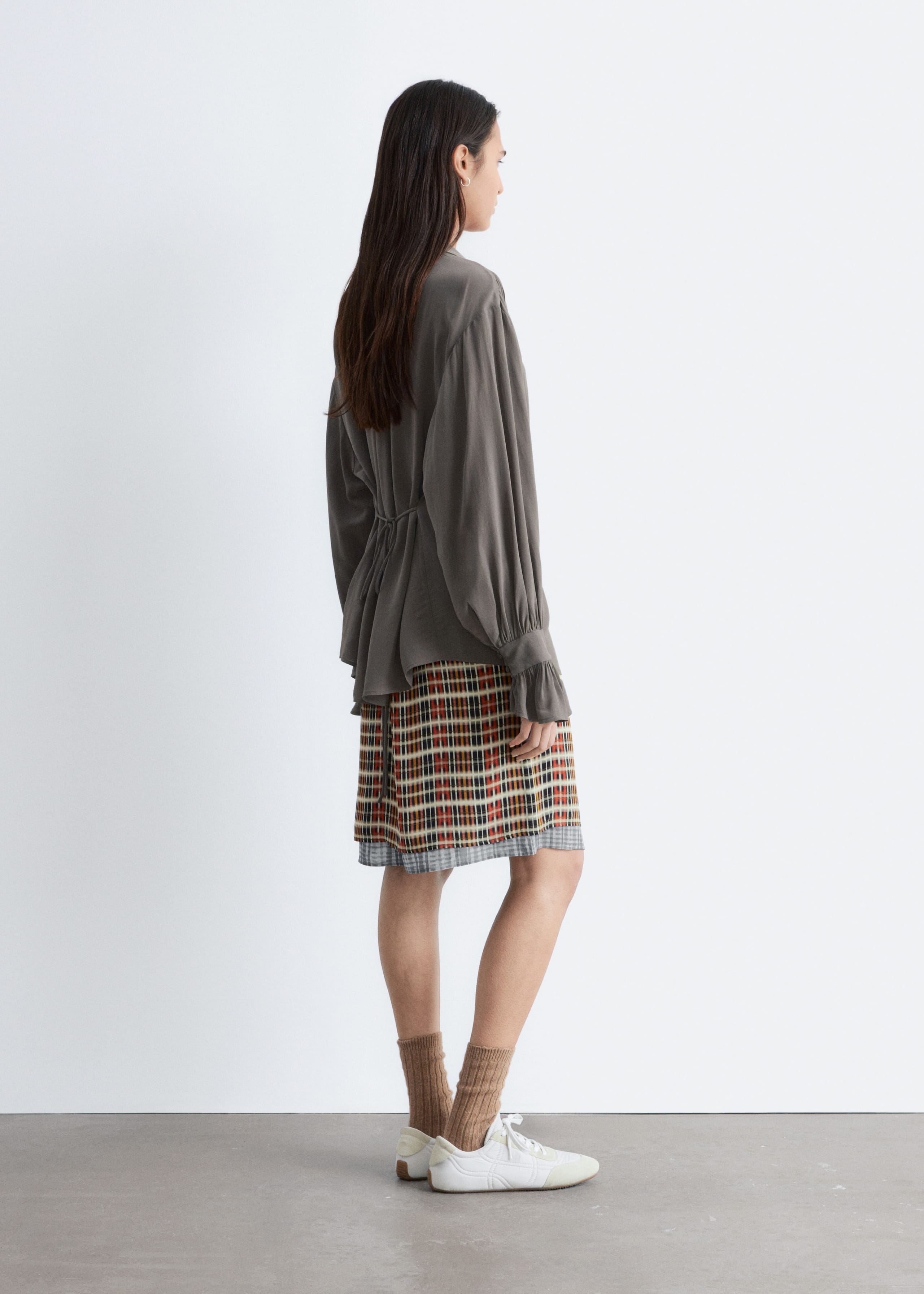 Tie-Back Gathered Blouse - Beige - Lookbook