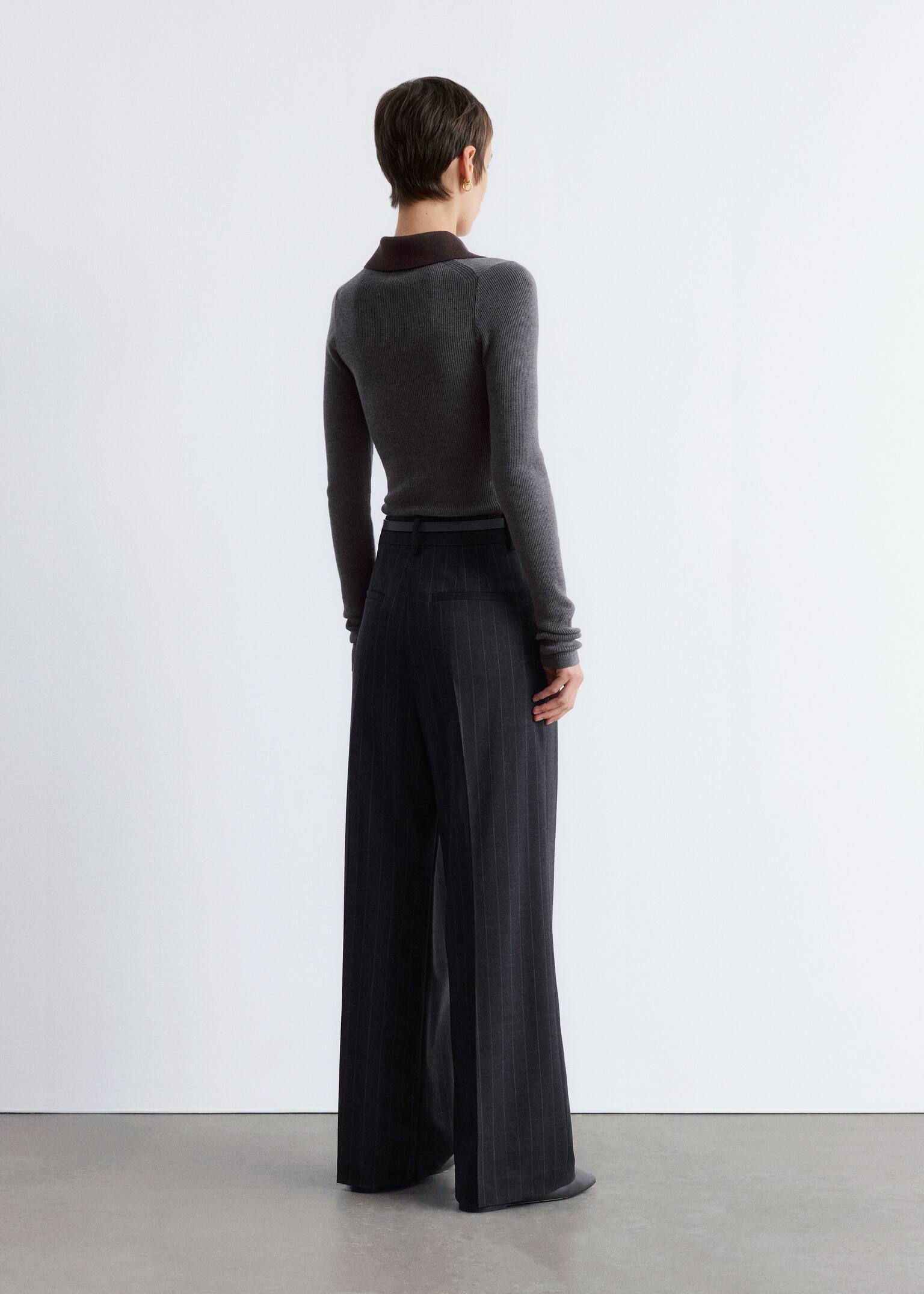 Tailored Wool Trousers - Tummanharmaa liituraita - 4