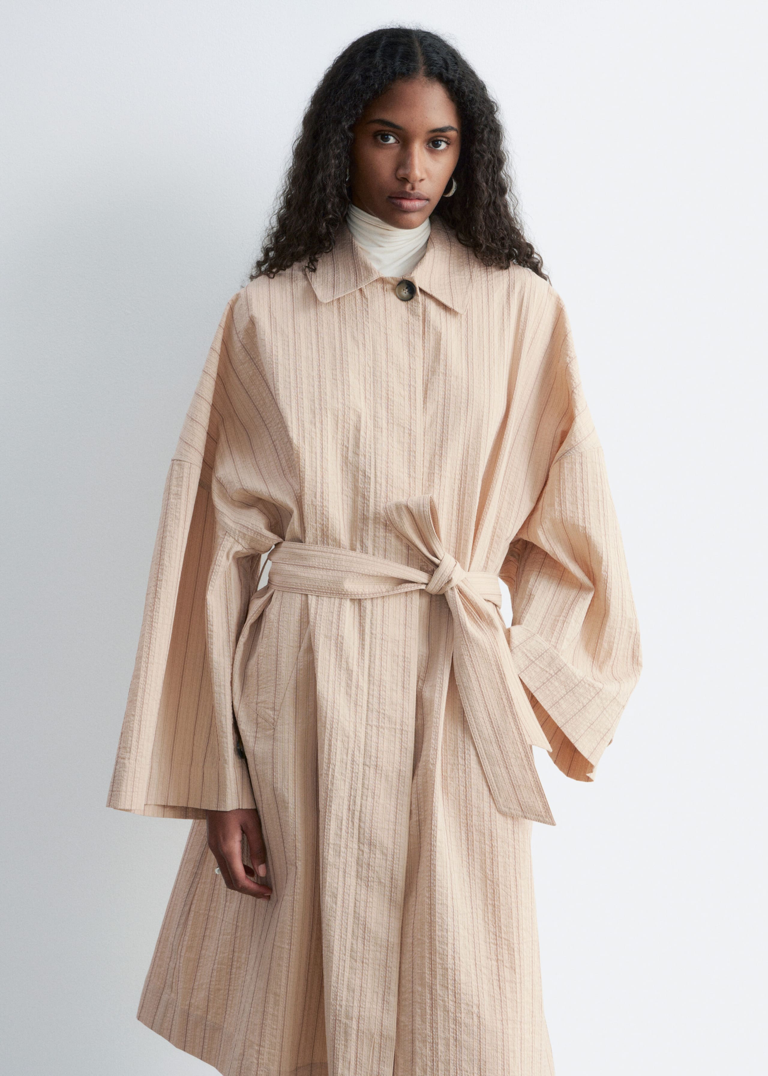 Image of Trench-coat oversize à fines rayures