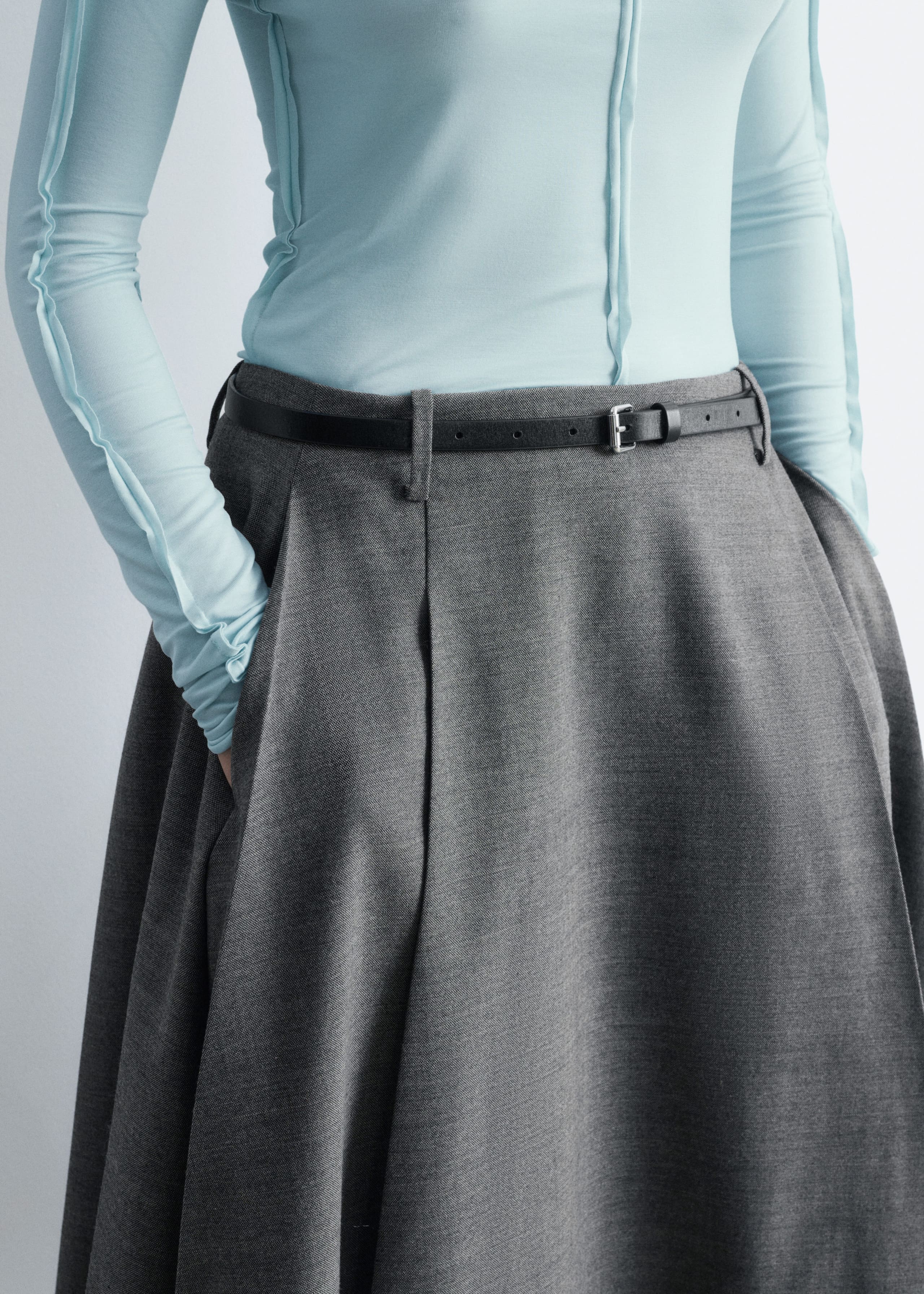 Image of Pleated Wool Midi Skirt
