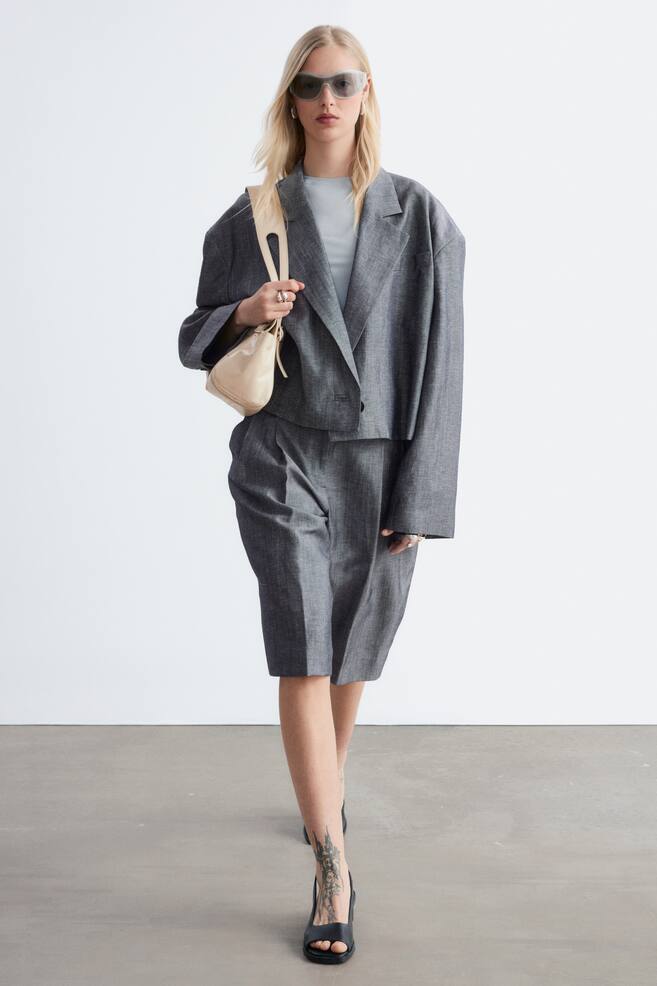 Blazer court oversize - Gris chiné/Beige - 1