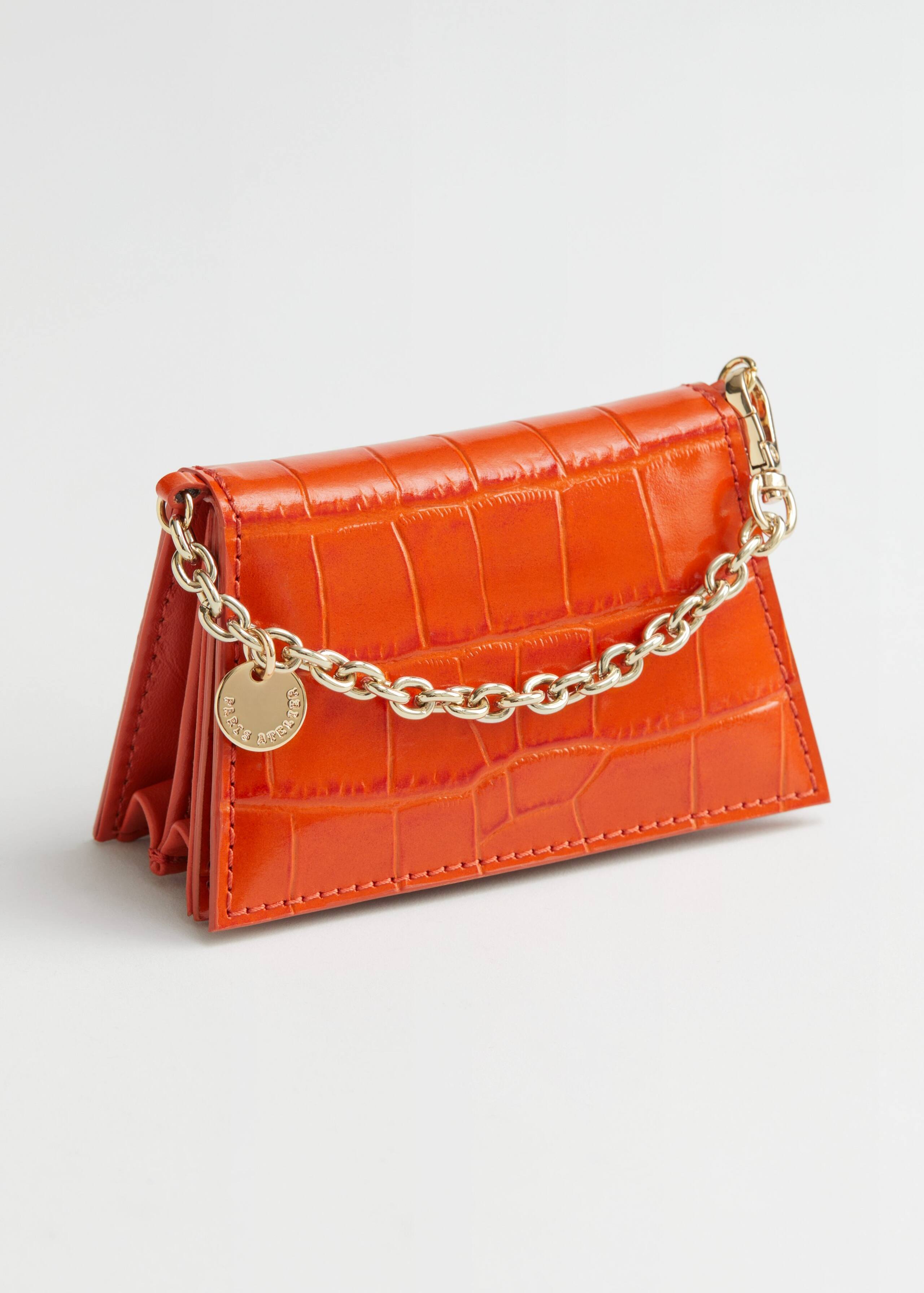 Croc Embossed Leather Chain Wallet - Lilac - Bodegón
