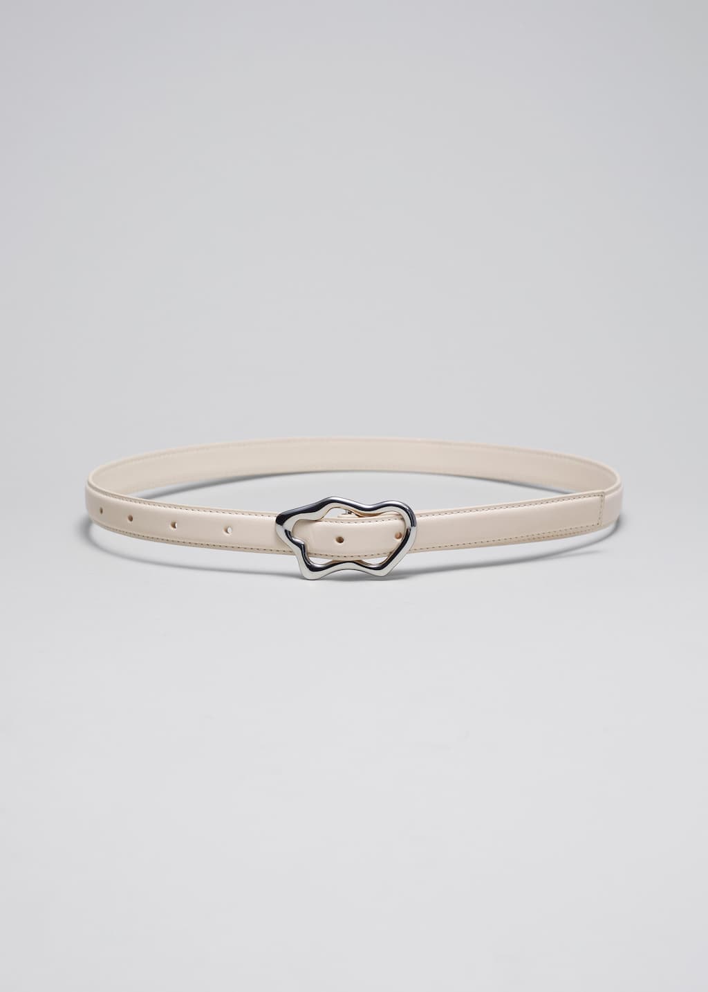 Sculpted Buckle Leather Belt - Beige - Still Life