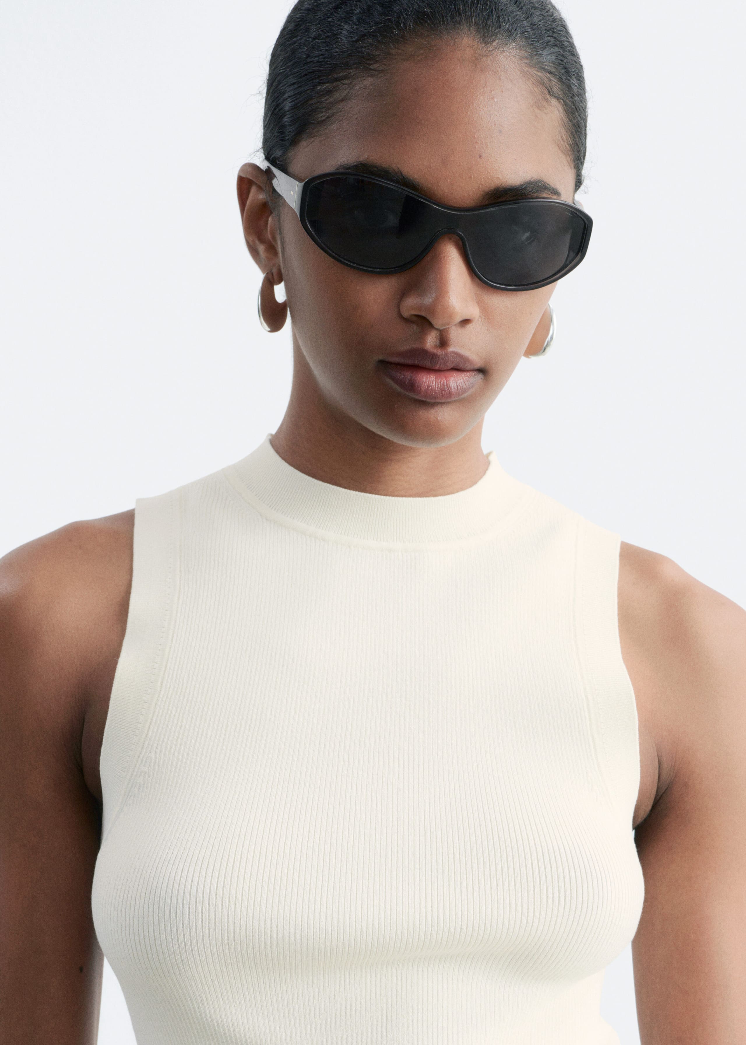 Ribbed Tank Top - Off White - Lookbook