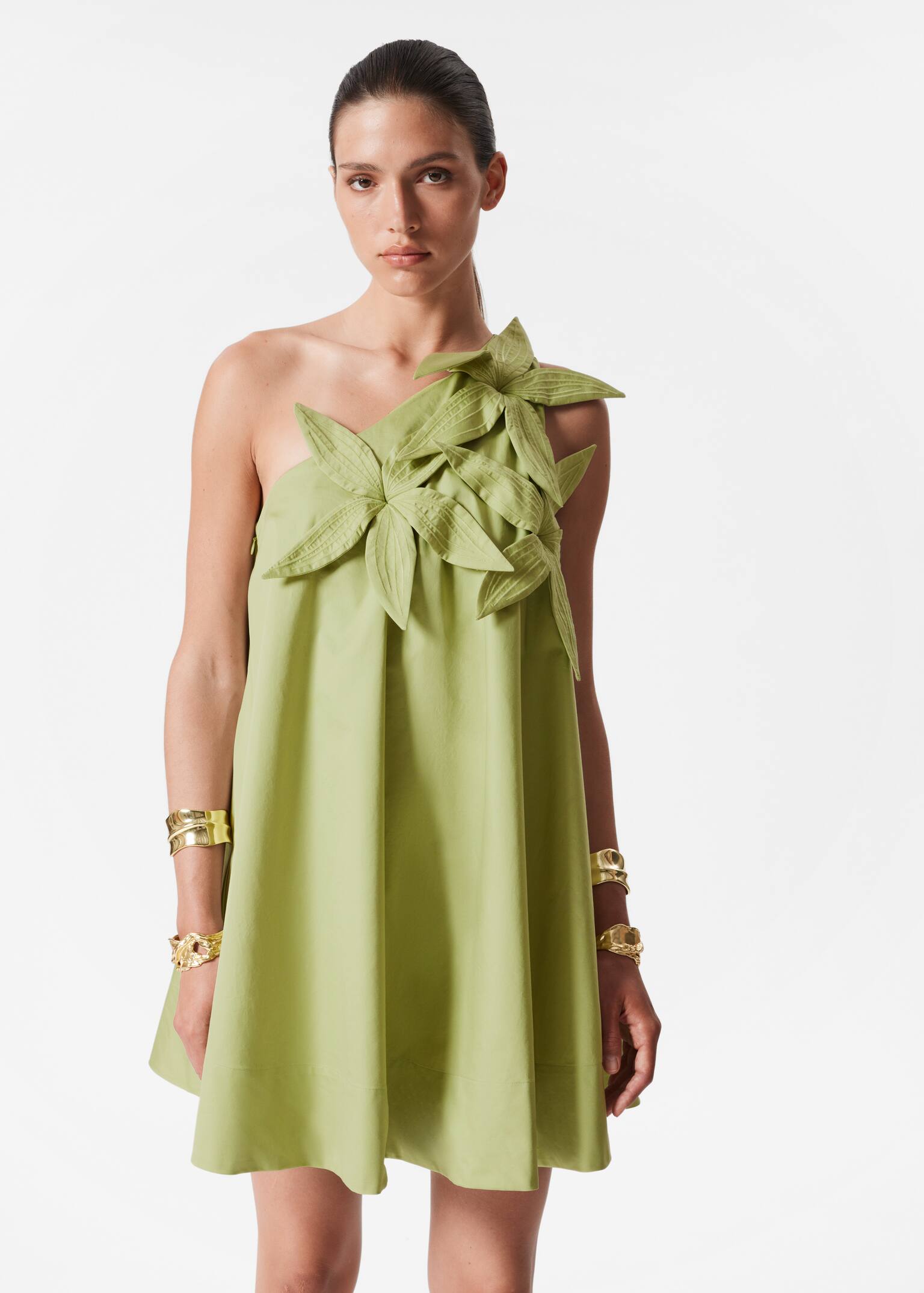 Robe courte asymétrique - Vert sauge - 3