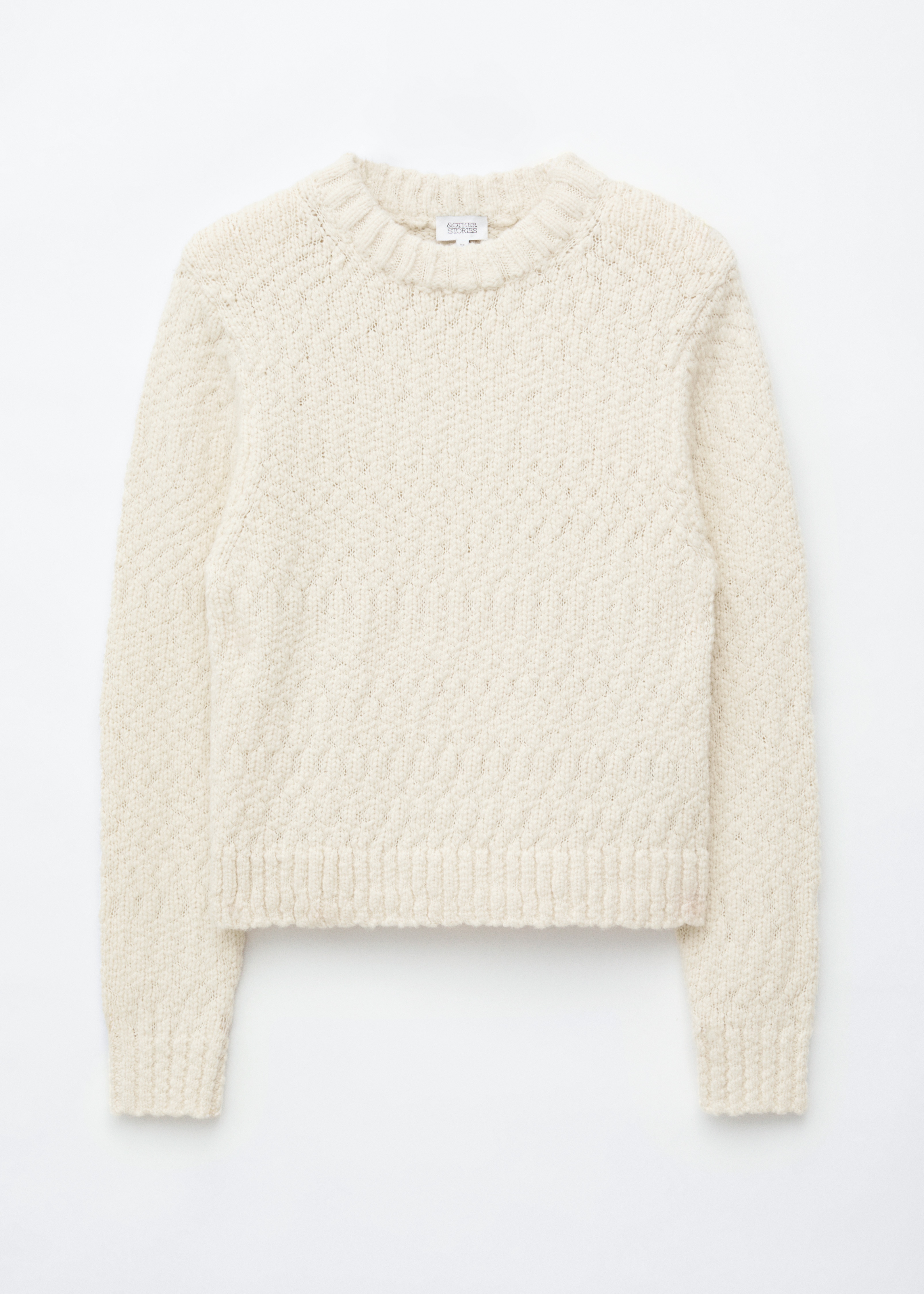 Pull en mélange bouclé de coton et de laine - Écru/Dark pink/Bleu foncé