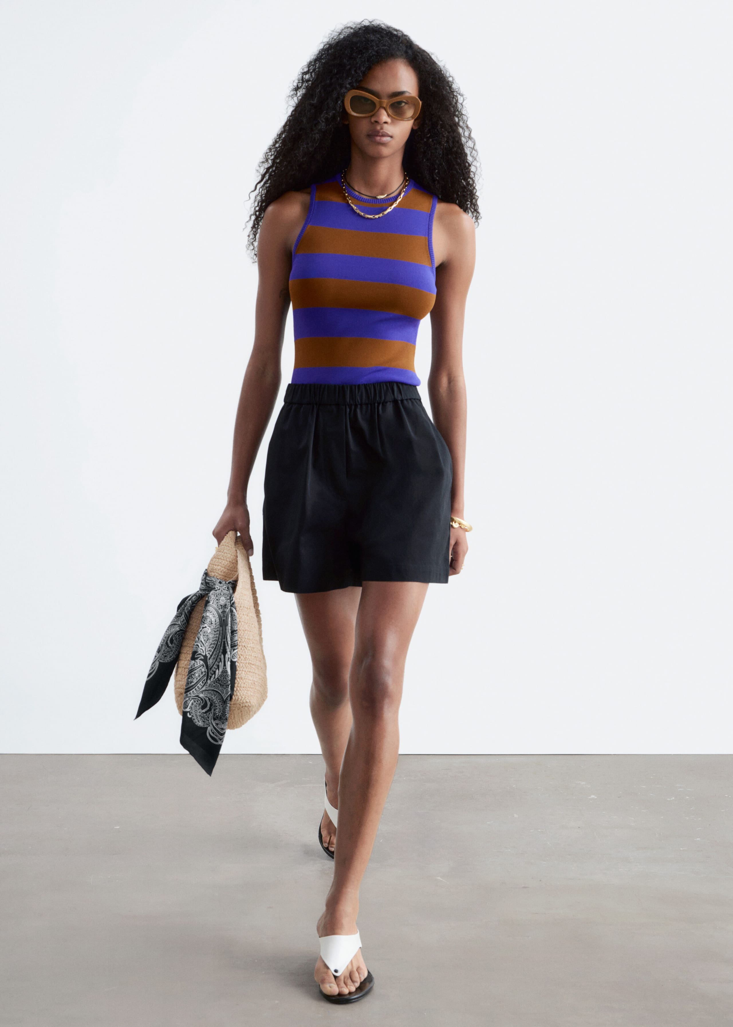 Knitted Tank Top - Beige/Striped - Lookbook