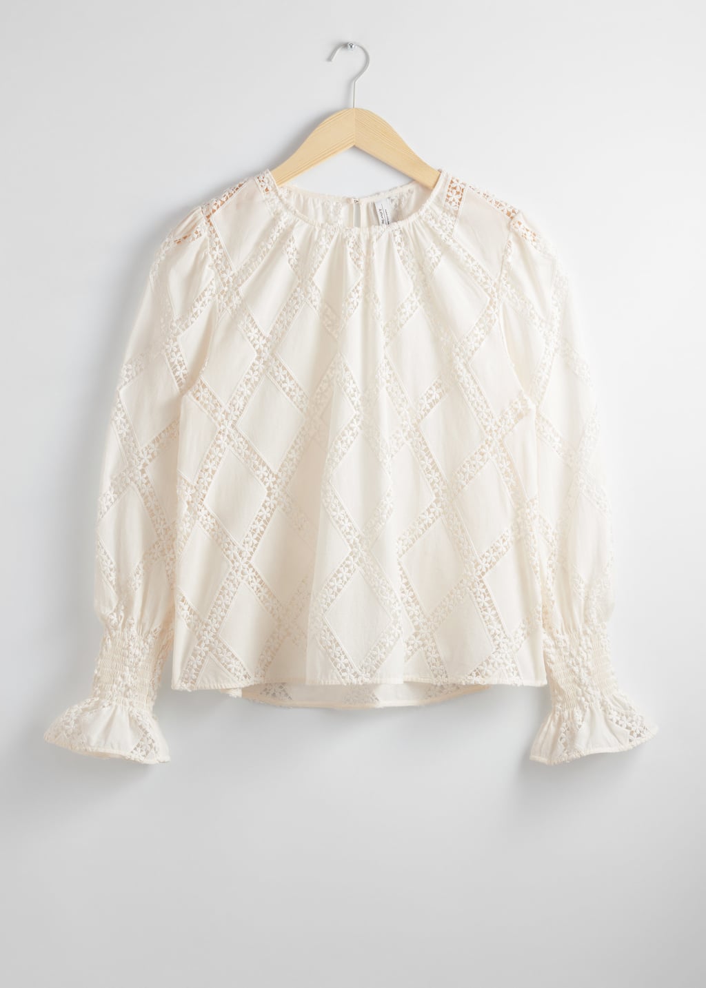 Embroidered Frill-Cuff Blouse - Grey - Still Life