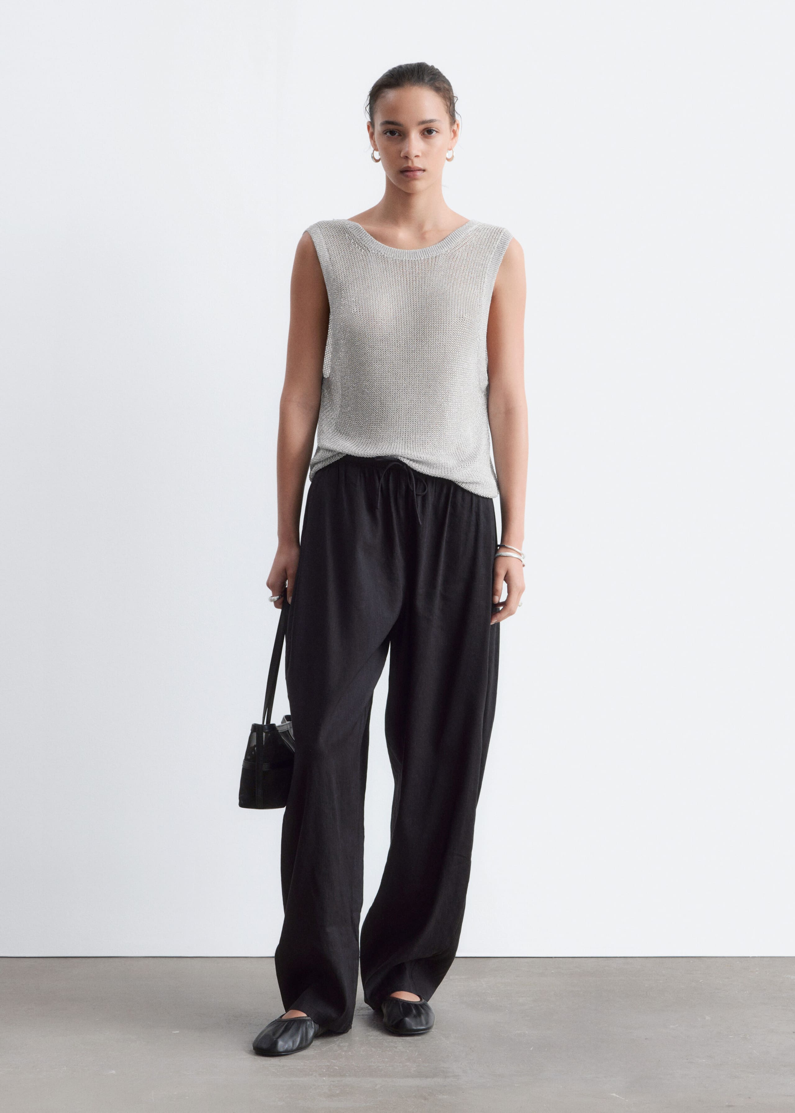 Draped Scoop-Back Top - Grey/Metallic - Lookbook
