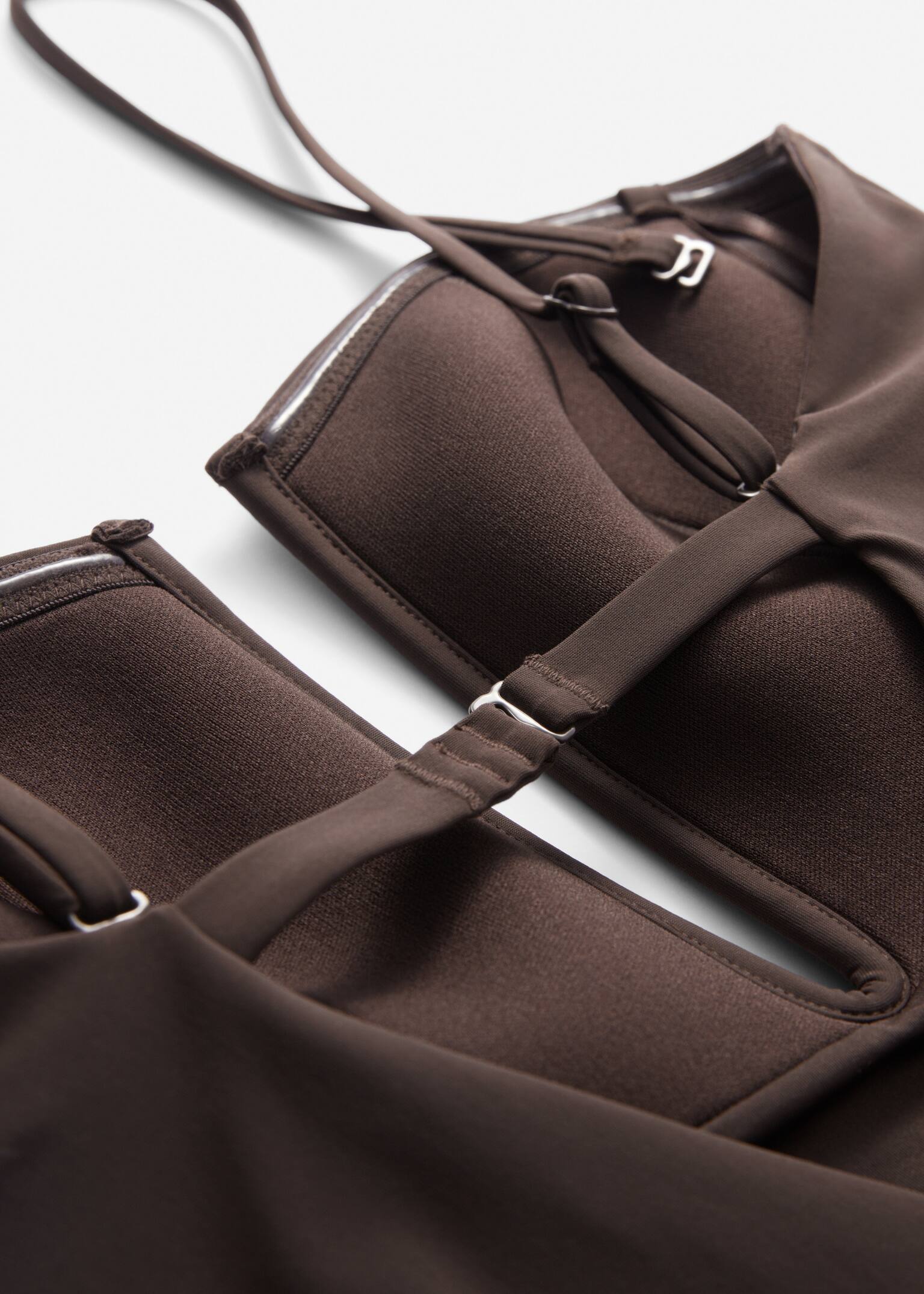 Maillot de bain à décolleté plongeant - Marron foncé/Noir - 2