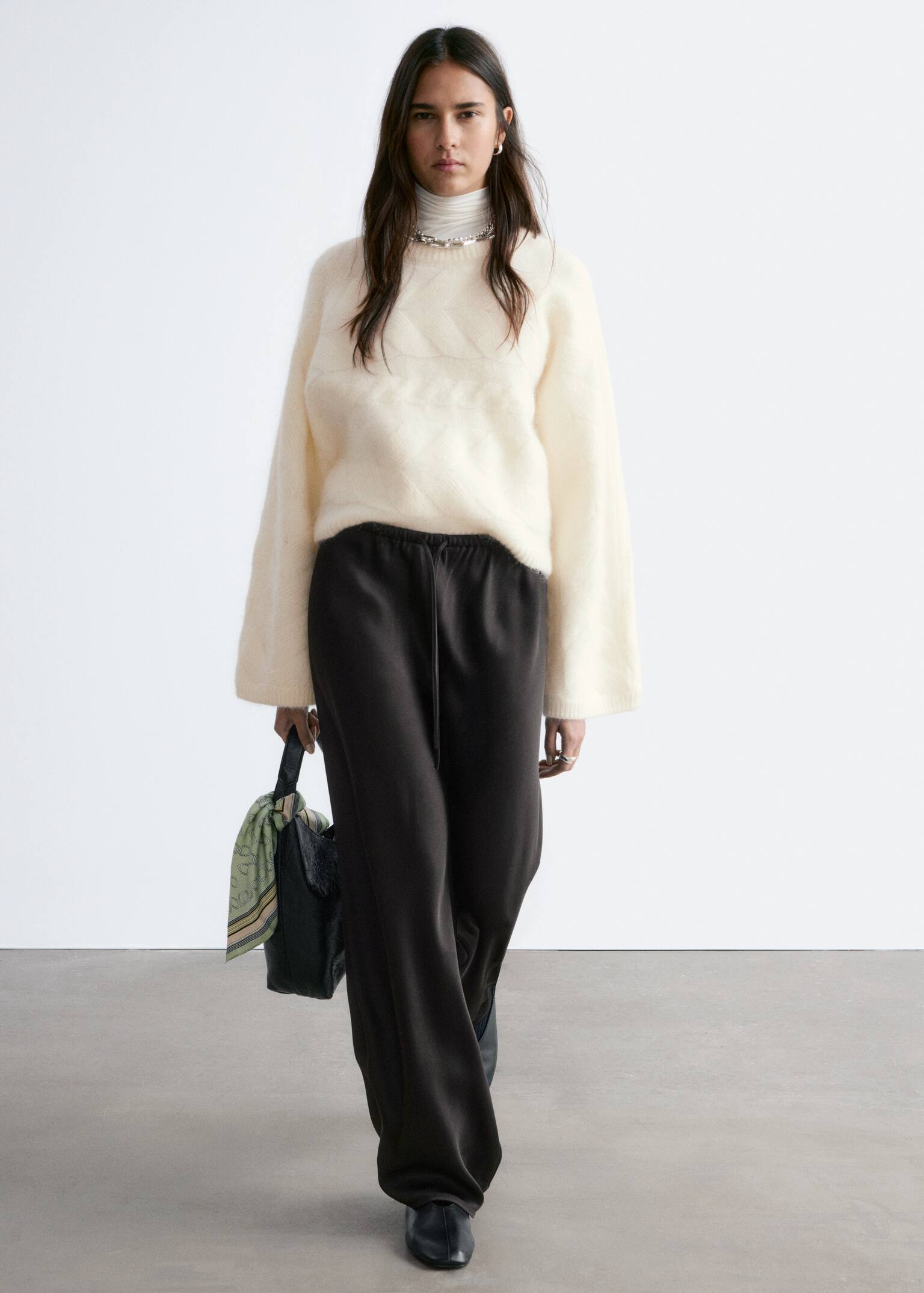 Mohair-Blend Cable-Knit Jumper - White/Grey - 3