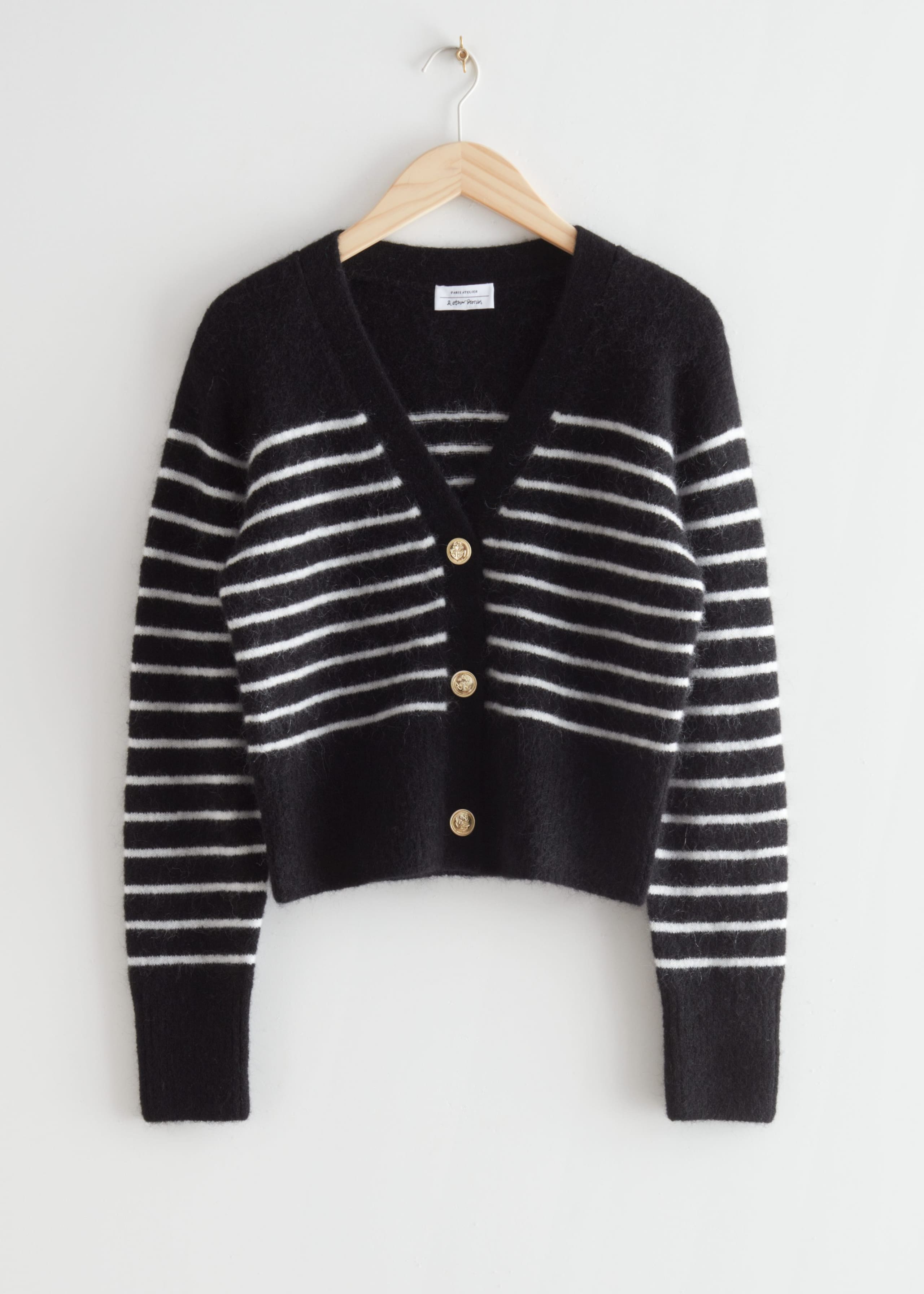 Gold Button Cardigan - Black/White Stripes - Still Life