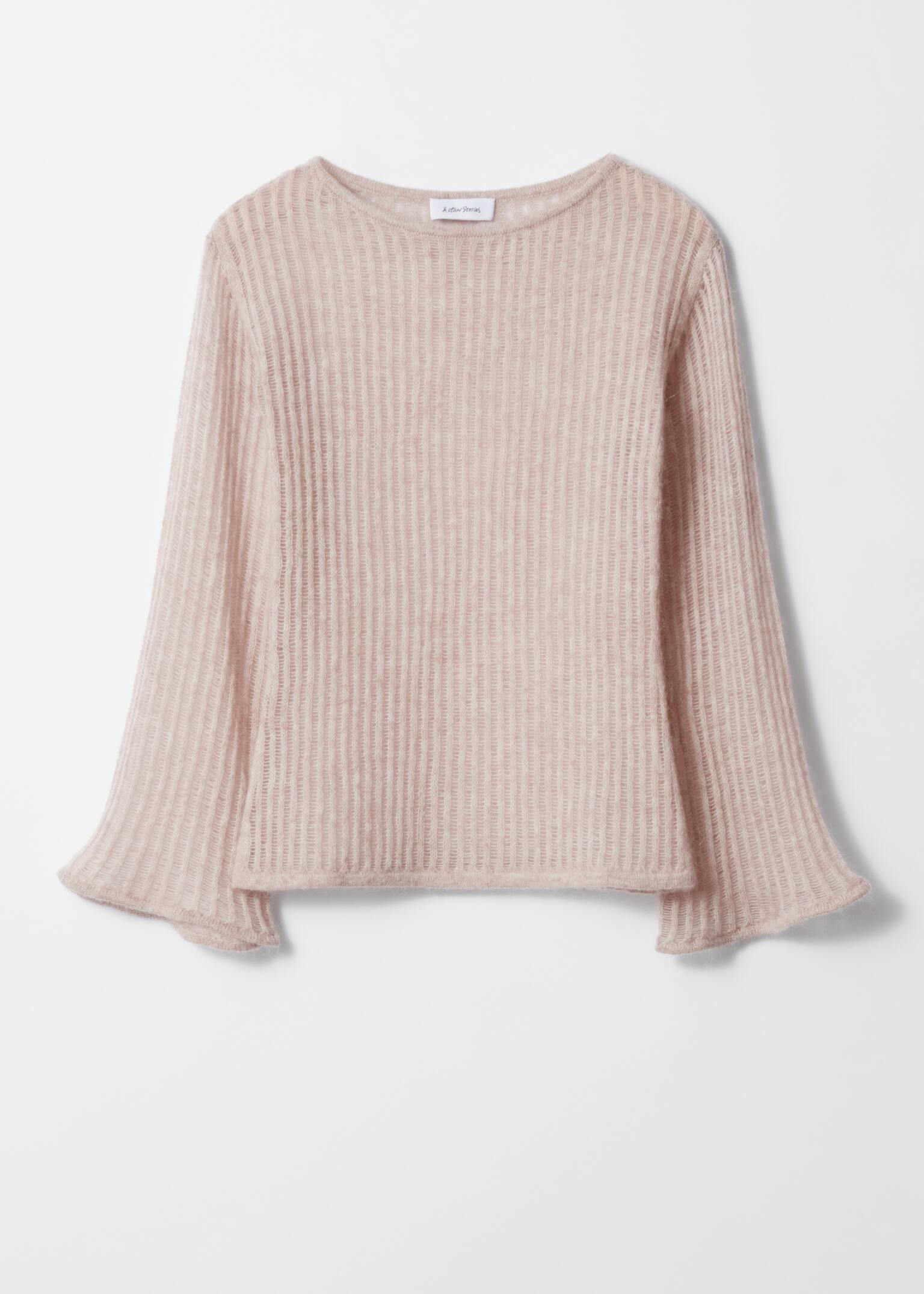 Rippstrick-Oberteil mit ausgestellten Bündchen - Beige - 1