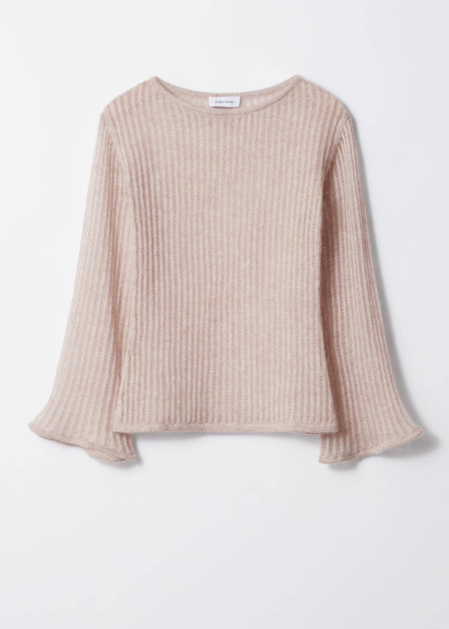 Rippstrick-Oberteil mit ausgestellten Bündchen - Beige