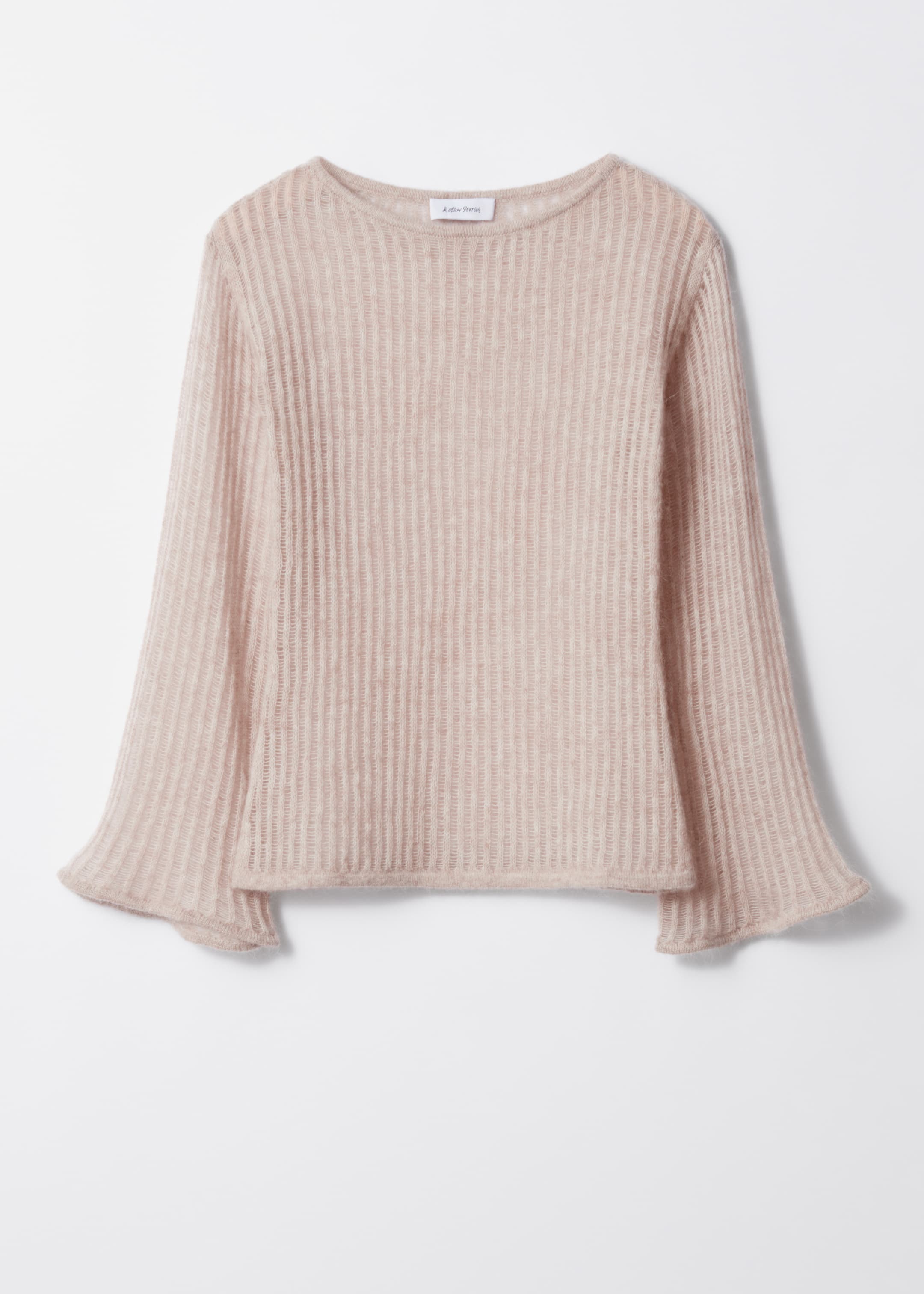 Visa större bild: Ribbstickad topp med utsvängda ärmar - Beige - DAM | H&M SE 1