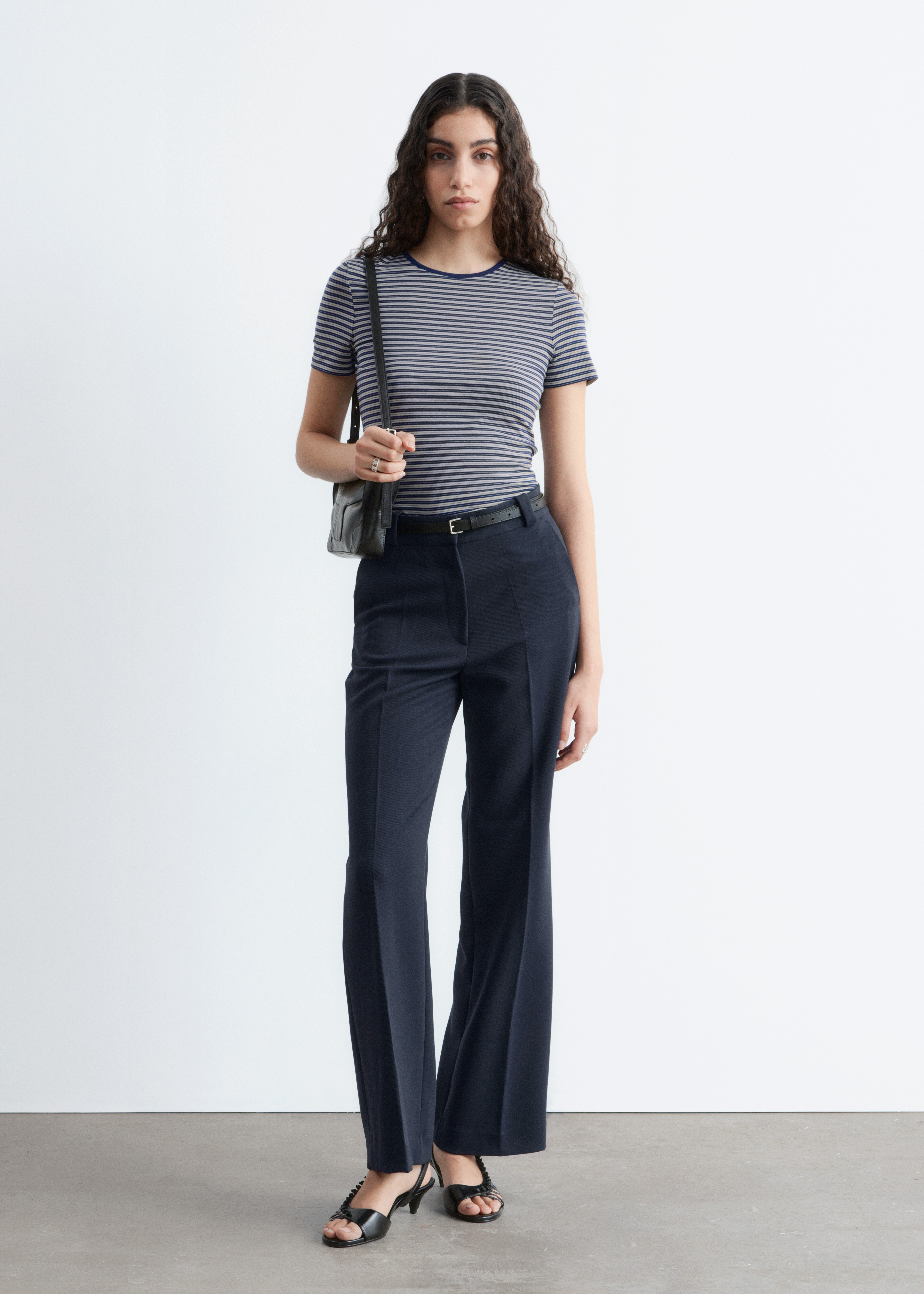 Broek met rechte pijpen en persvouwen - Marineblauw/Donkergroen/Donkerbruin/Zwart/Crème