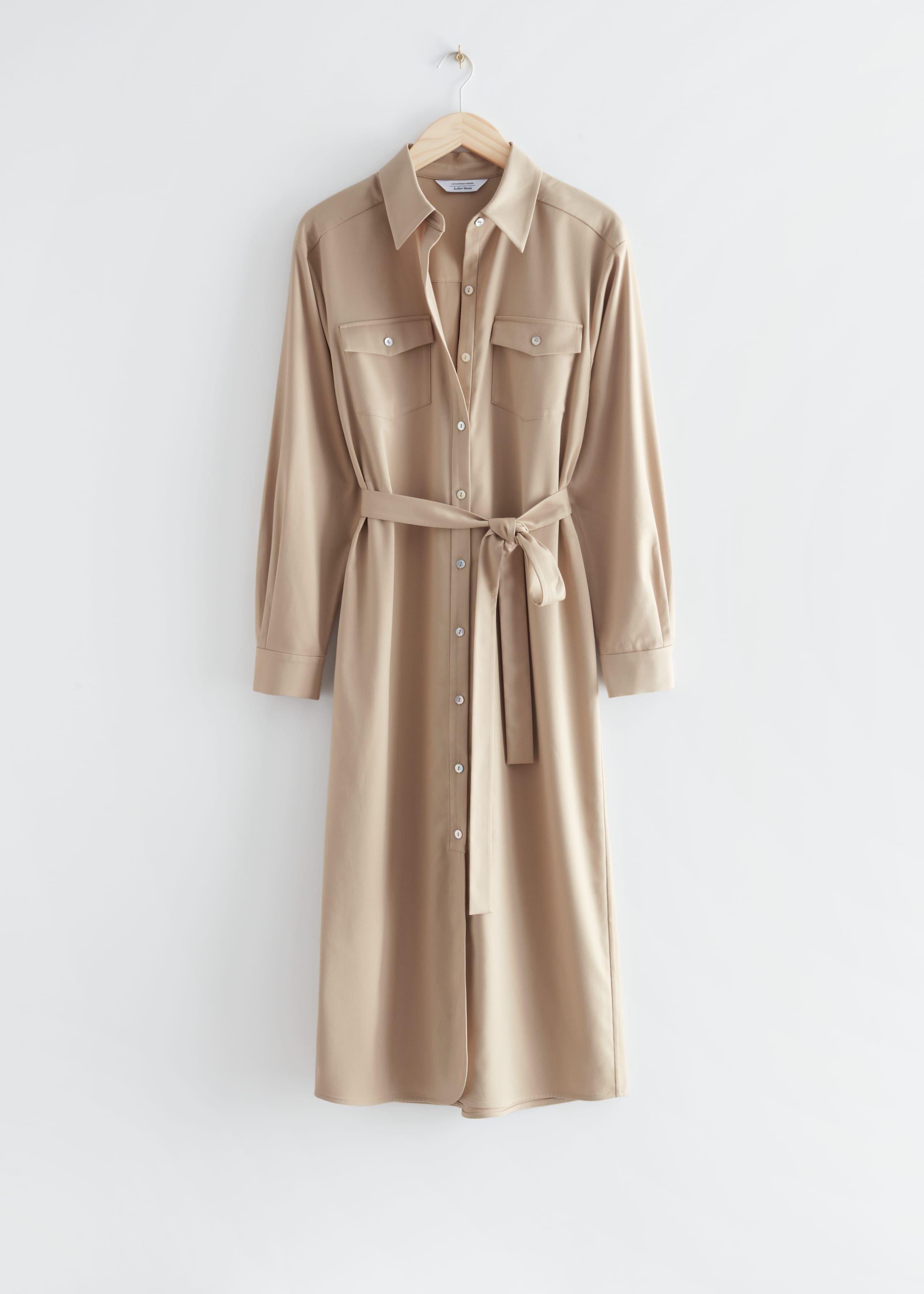 Belted Shirt Midi Dress - Beige - Stillleben