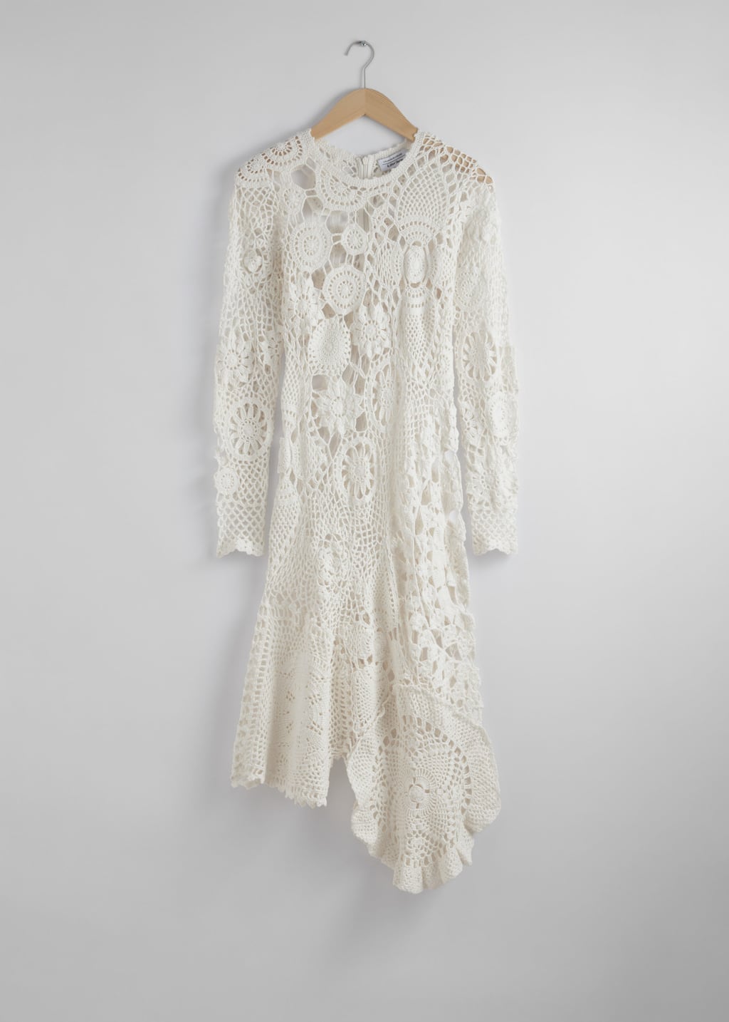 Vestido midi asimétrico de ganchillo - Blanco - Bodegón