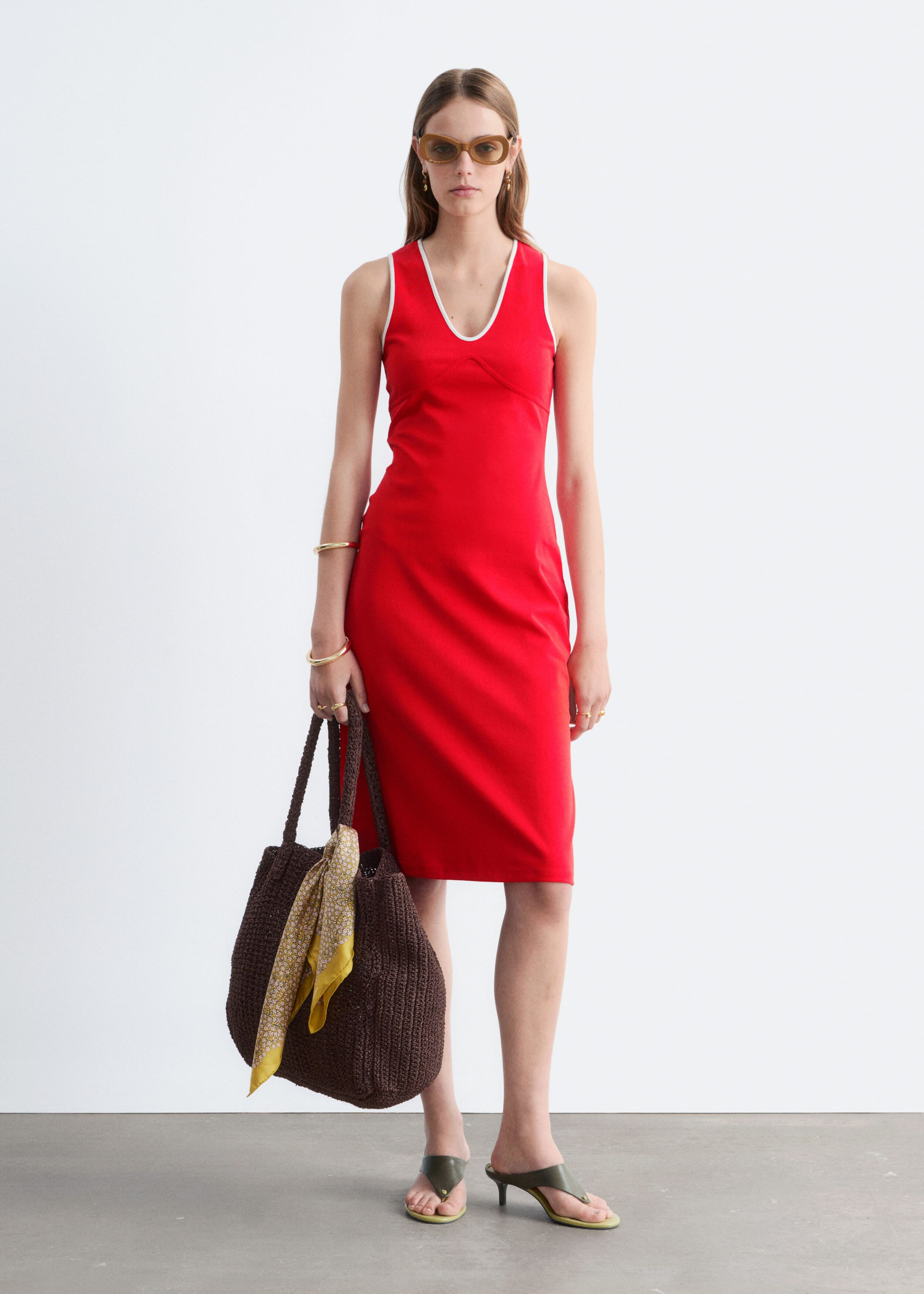 U-Neck Midi Dress - Red - Lookbook