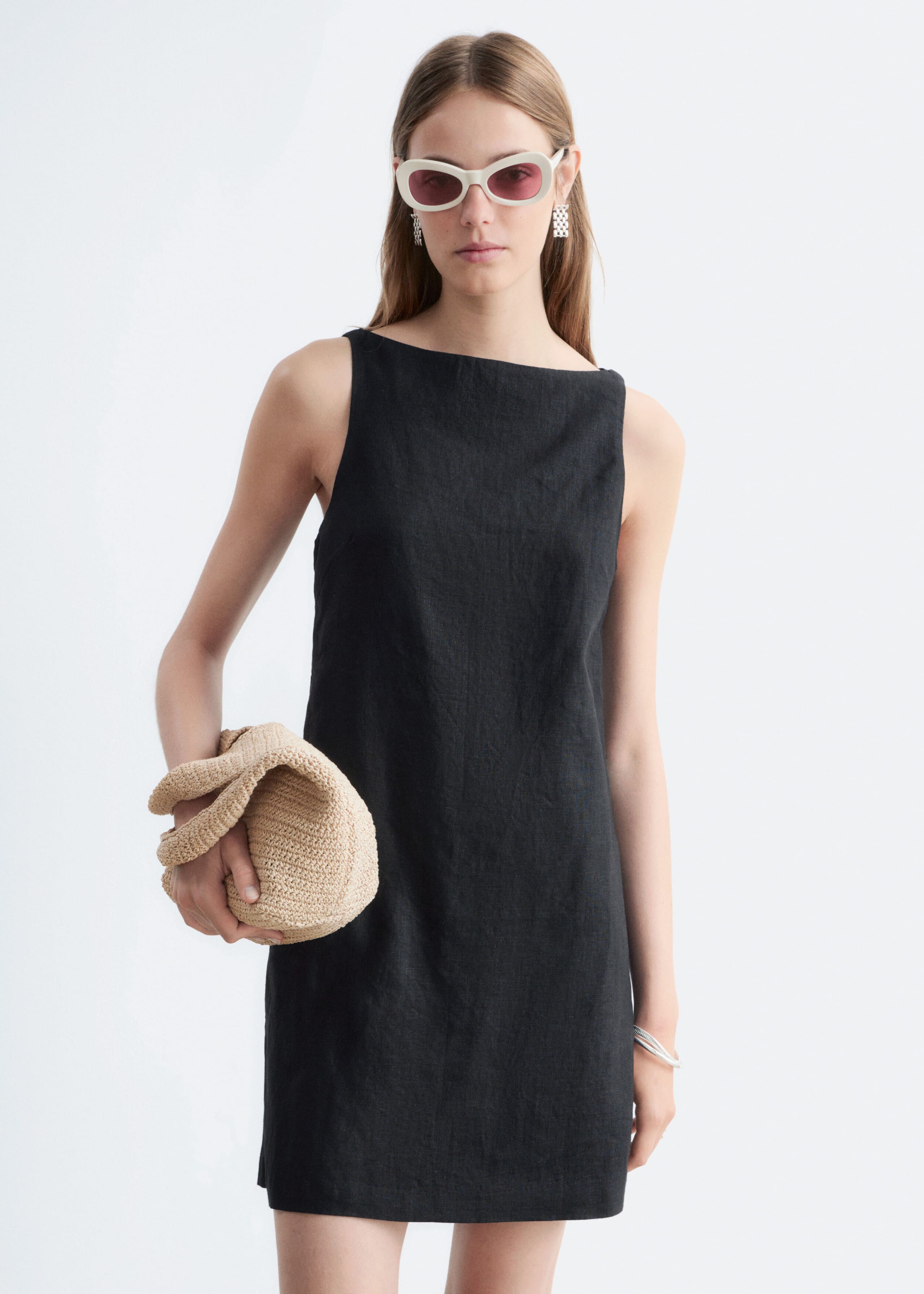 Linen Mini Dress - Black - Lookbook