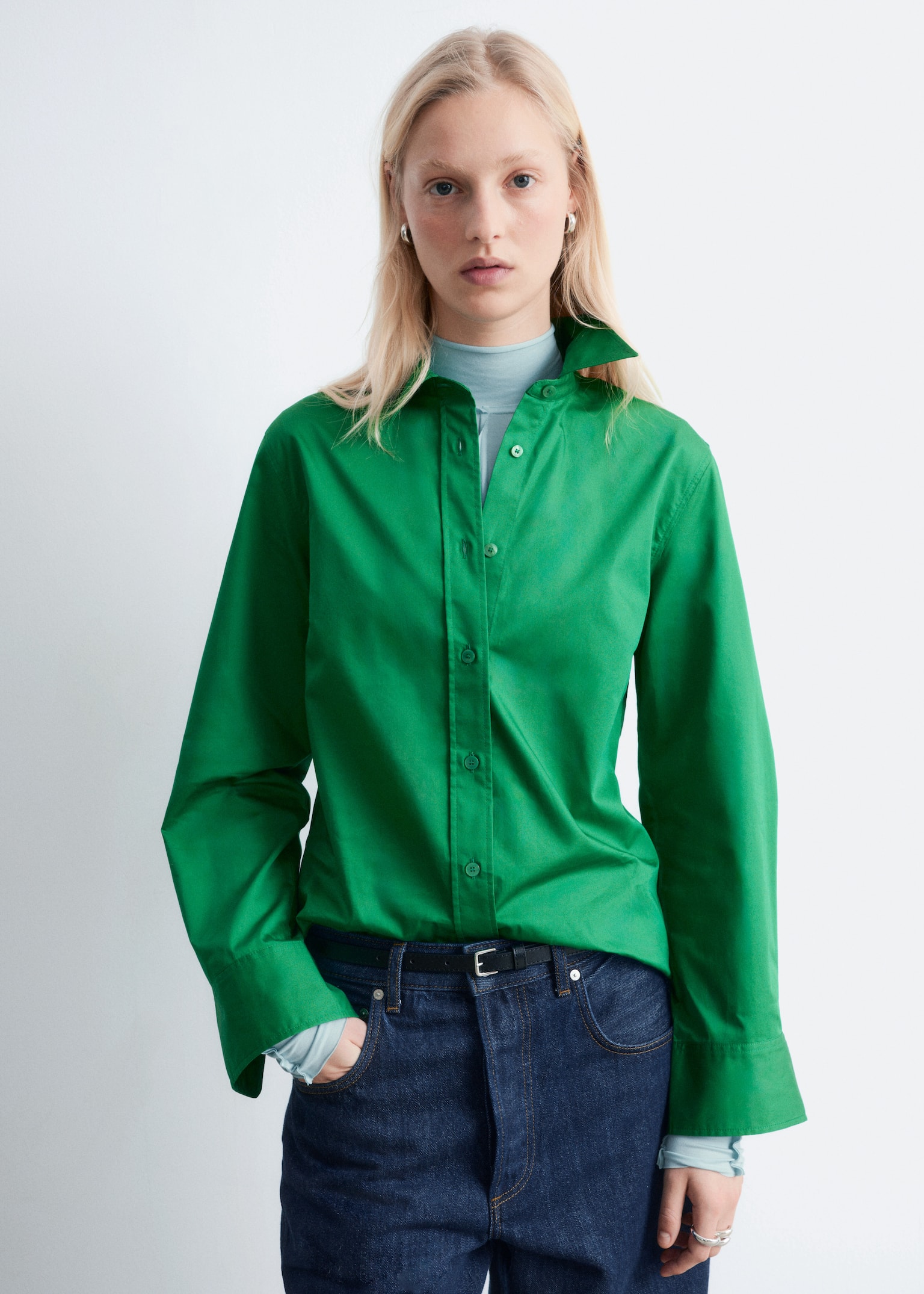 Bomuldsskjorte - Grøn/Flødefarvet - 6