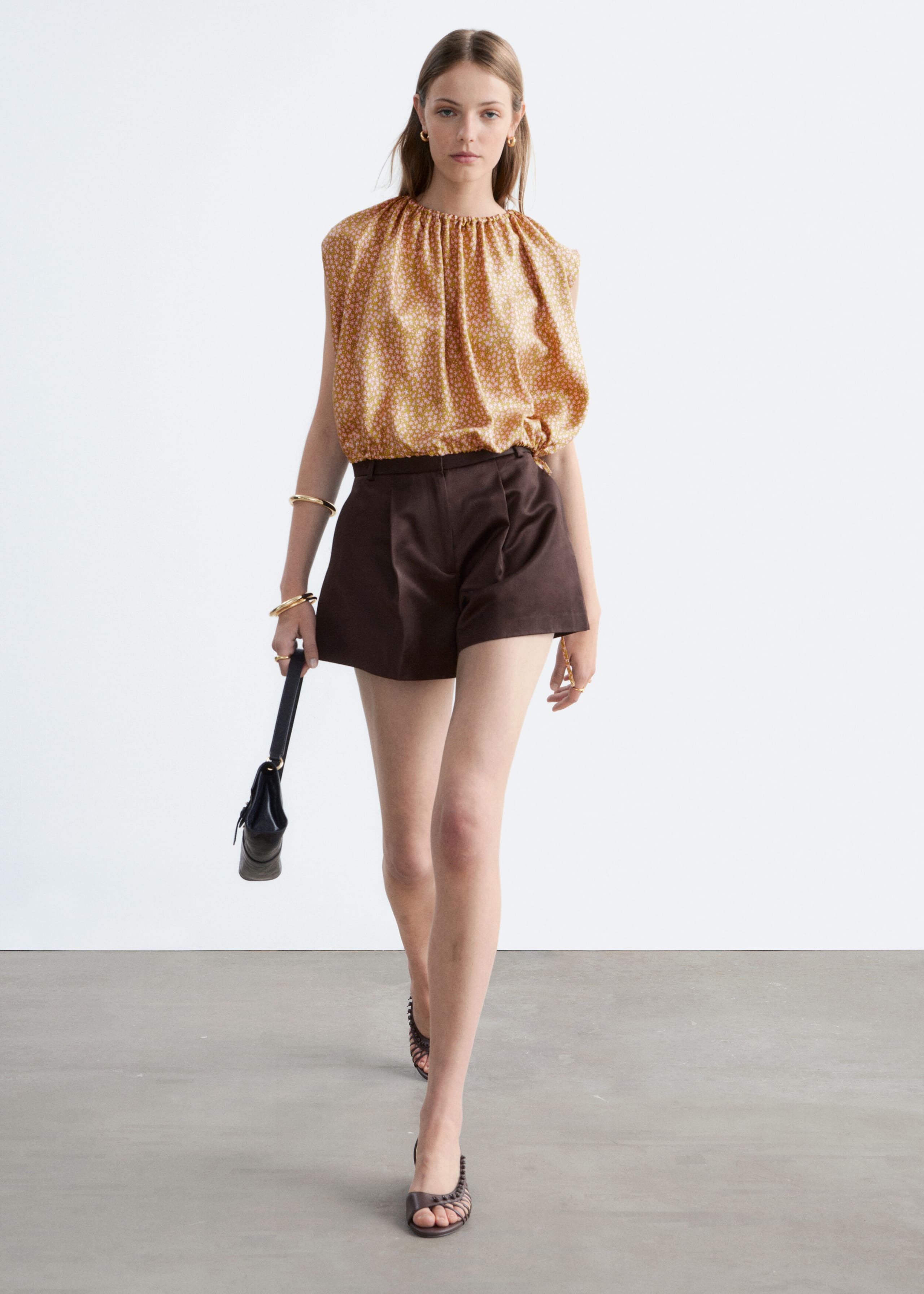 Image of Printed Drawstring Silk Top