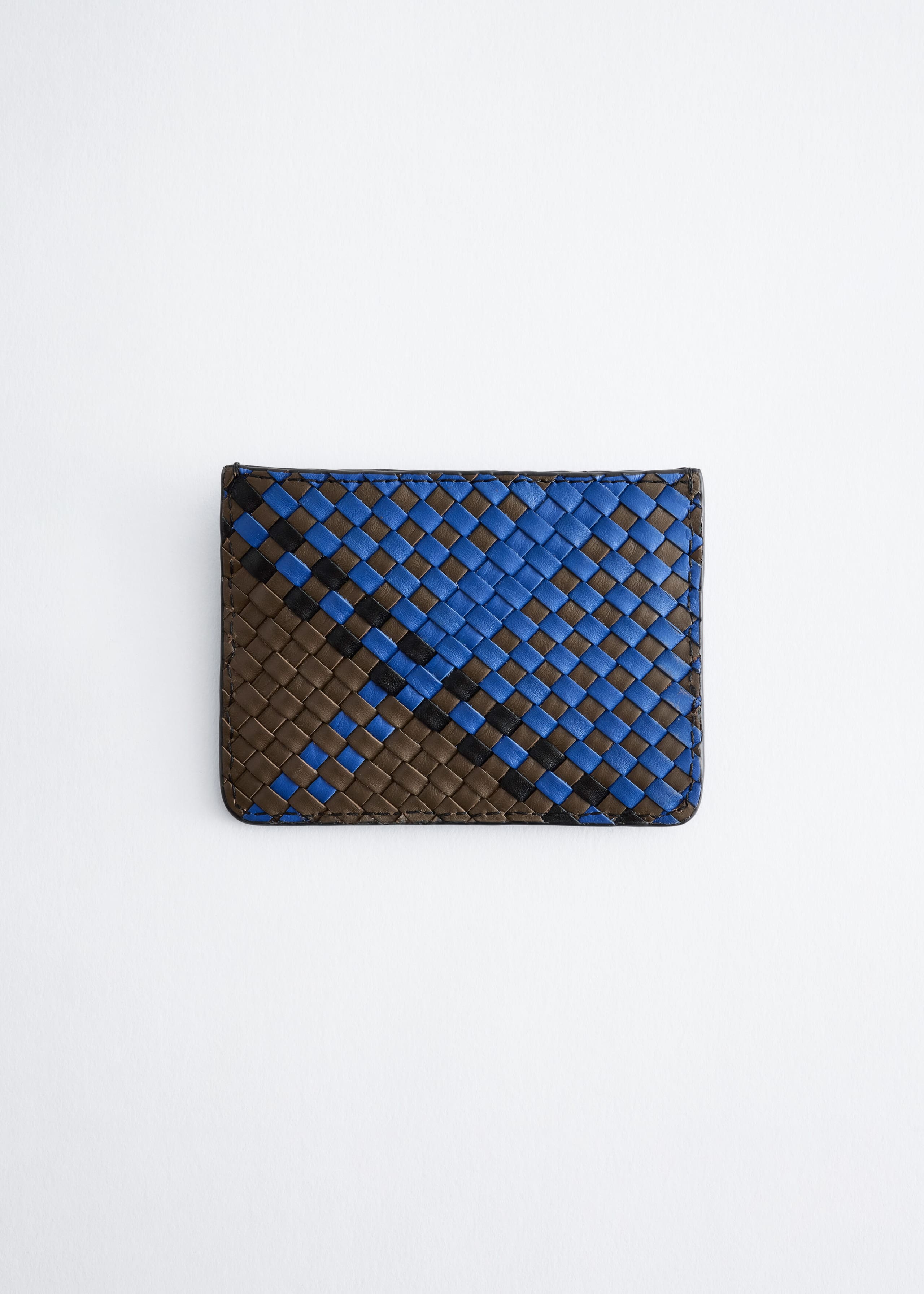 Braided Leather Card Holder - Blue/Brown - Still Life