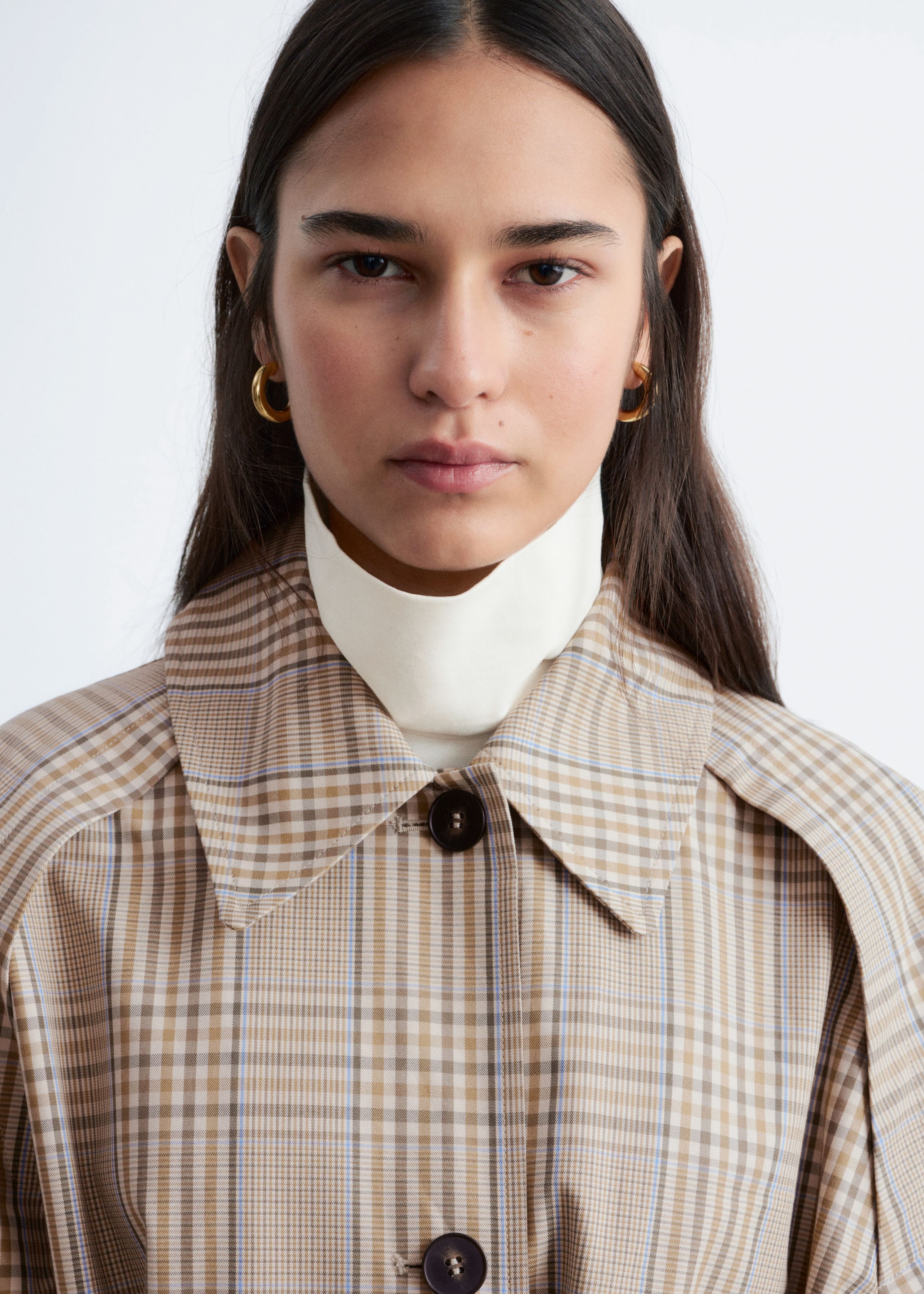 Image of Checked Buckle-Belt Trench Coat