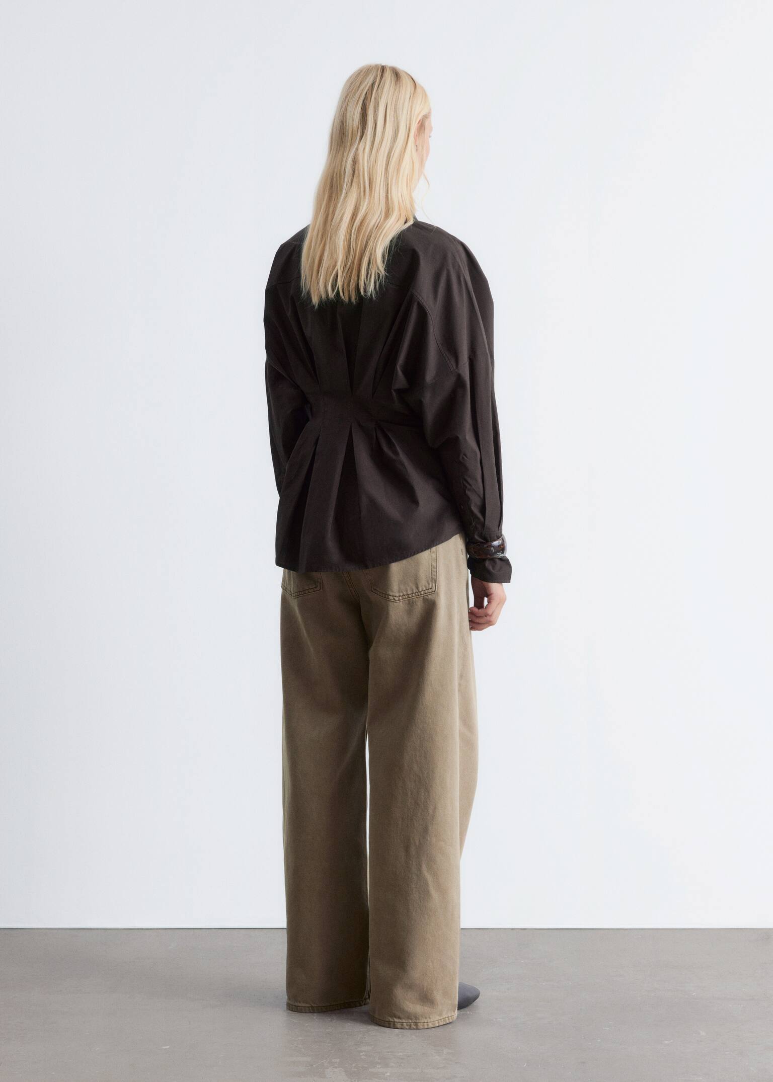 Fitted-Waist Cotton Shirt - Dark Brown - 5