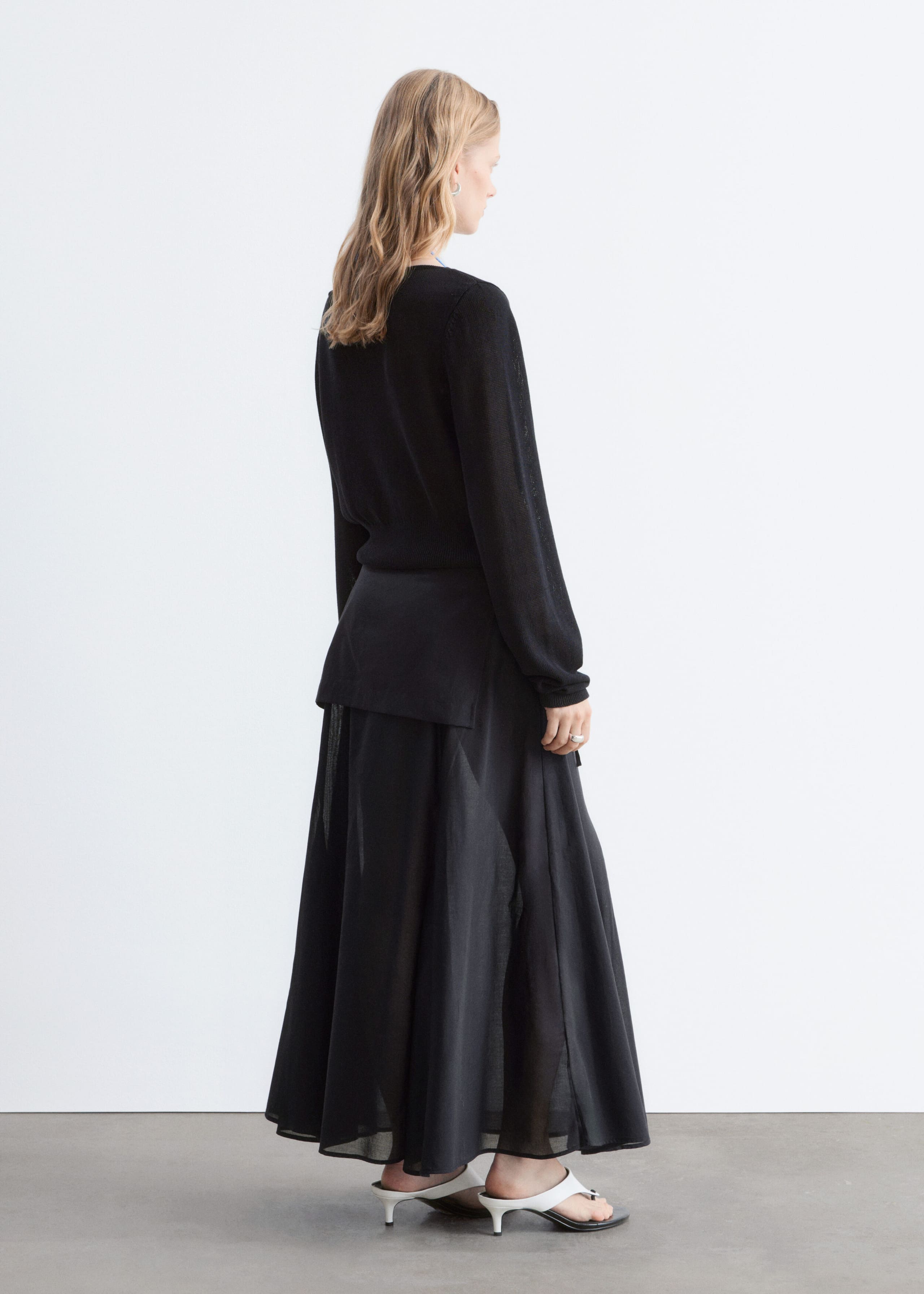Sheer Apron Midi Skirt - Black - Lookbook