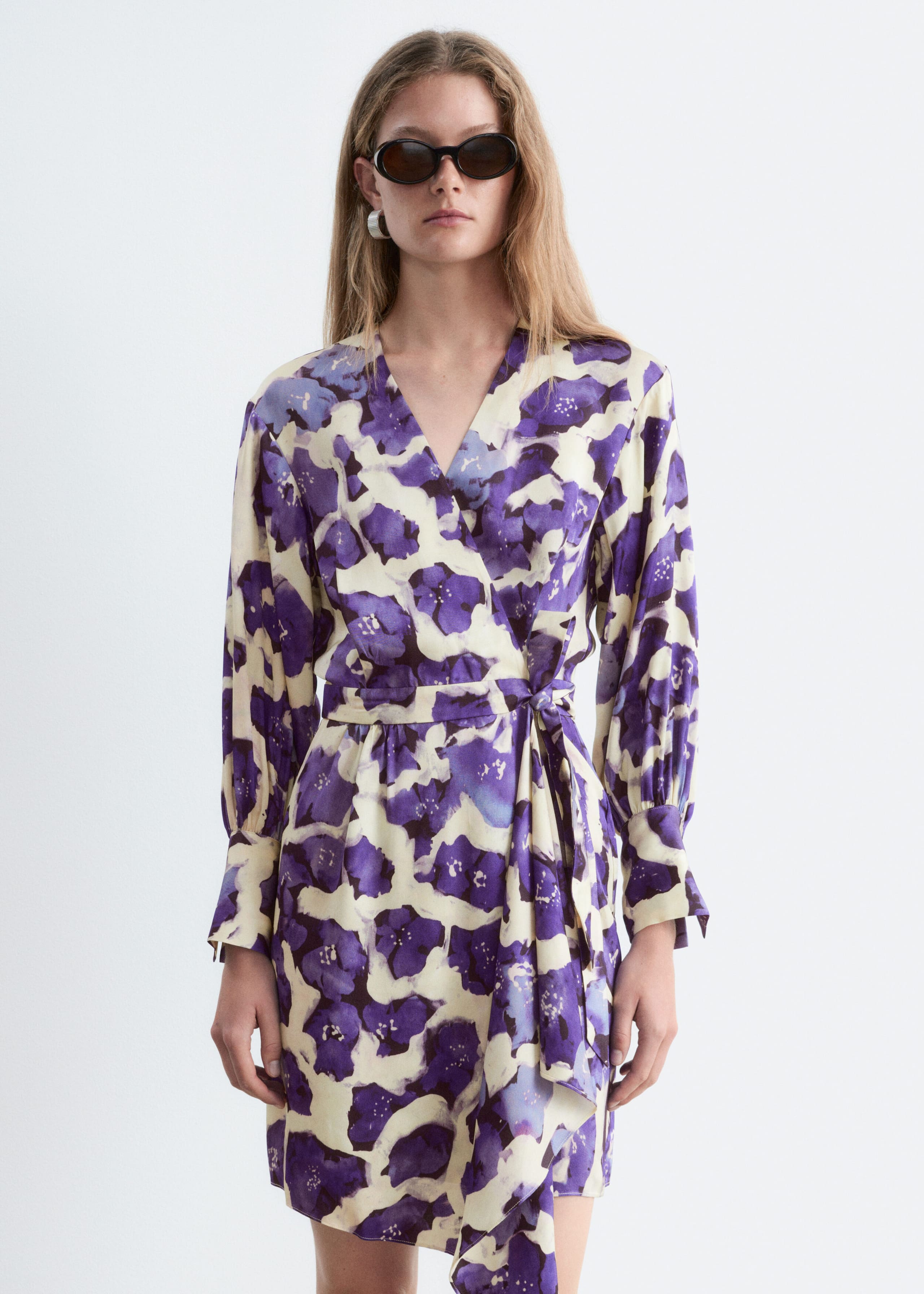 Printed Midi Dress - Off White/Purple - Lookbook