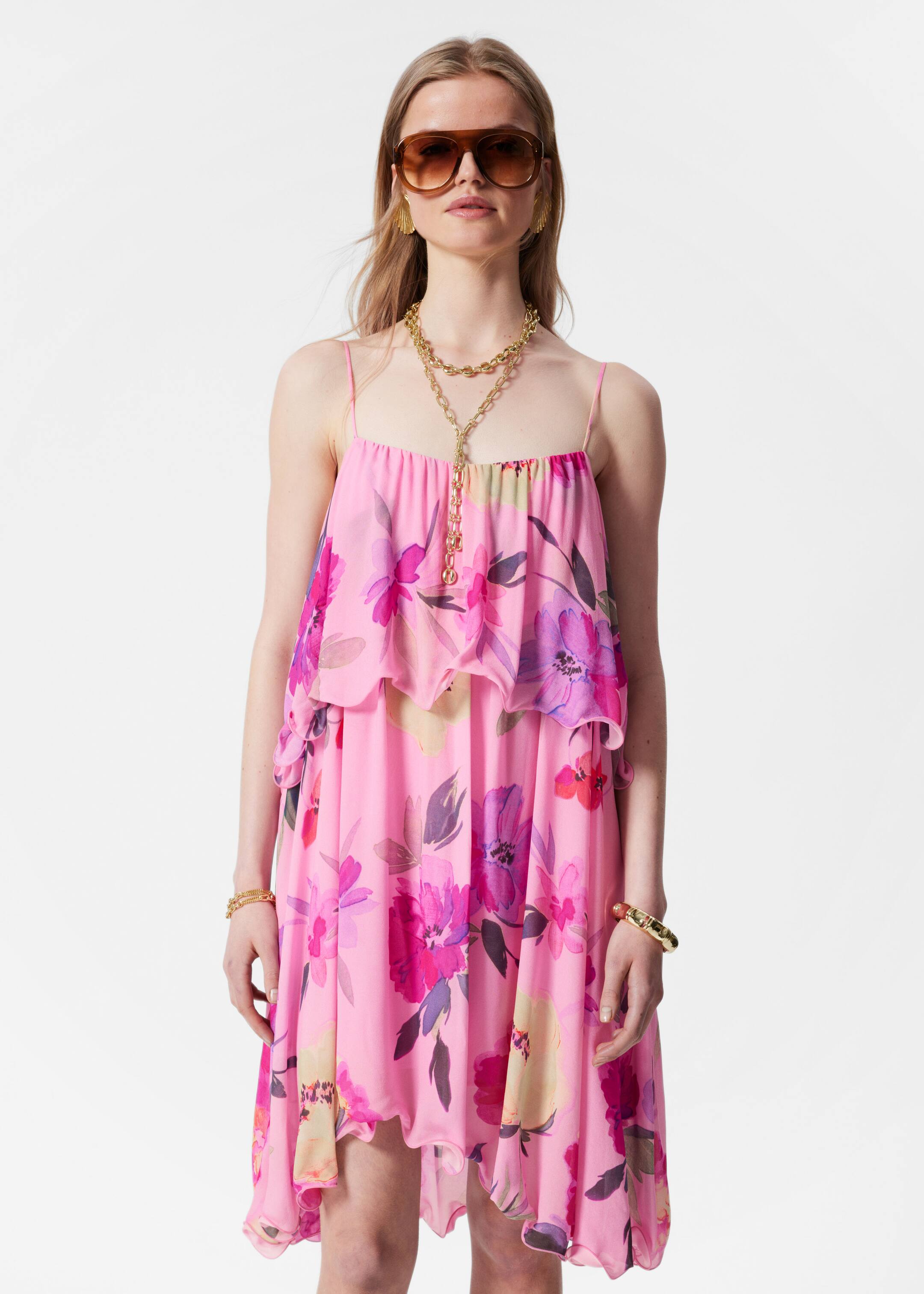 Zobrazit větší obrázek: Mini šaty s volánky - Růžový květinový vzor - ŽENY | H&M CZ 3