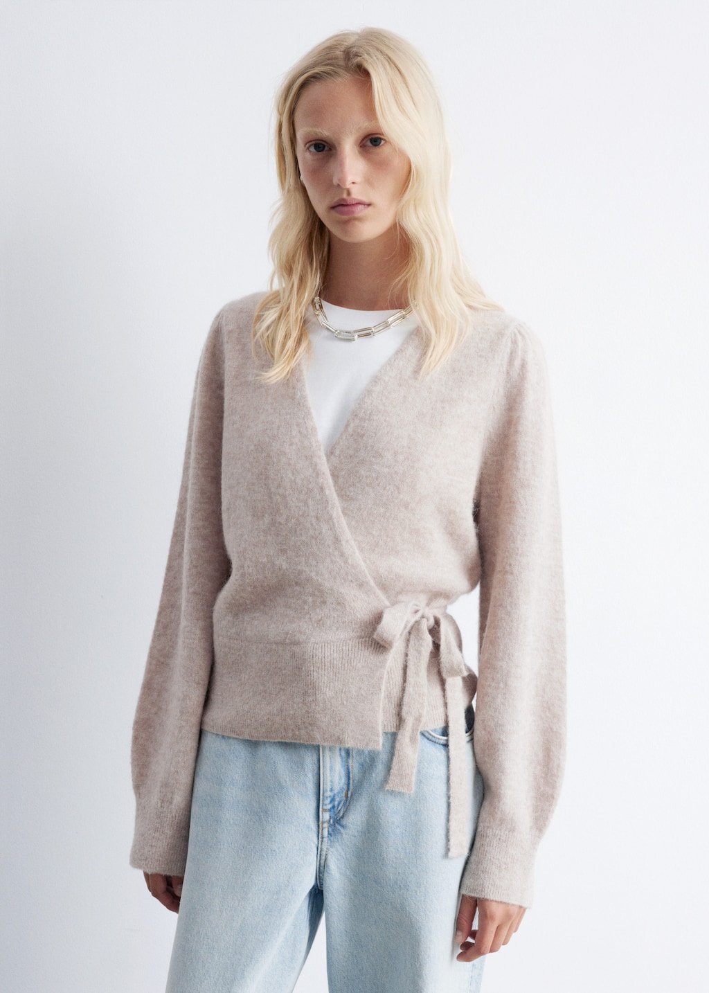 Image of Mohair-Blend Knitted Wrap Cardigan