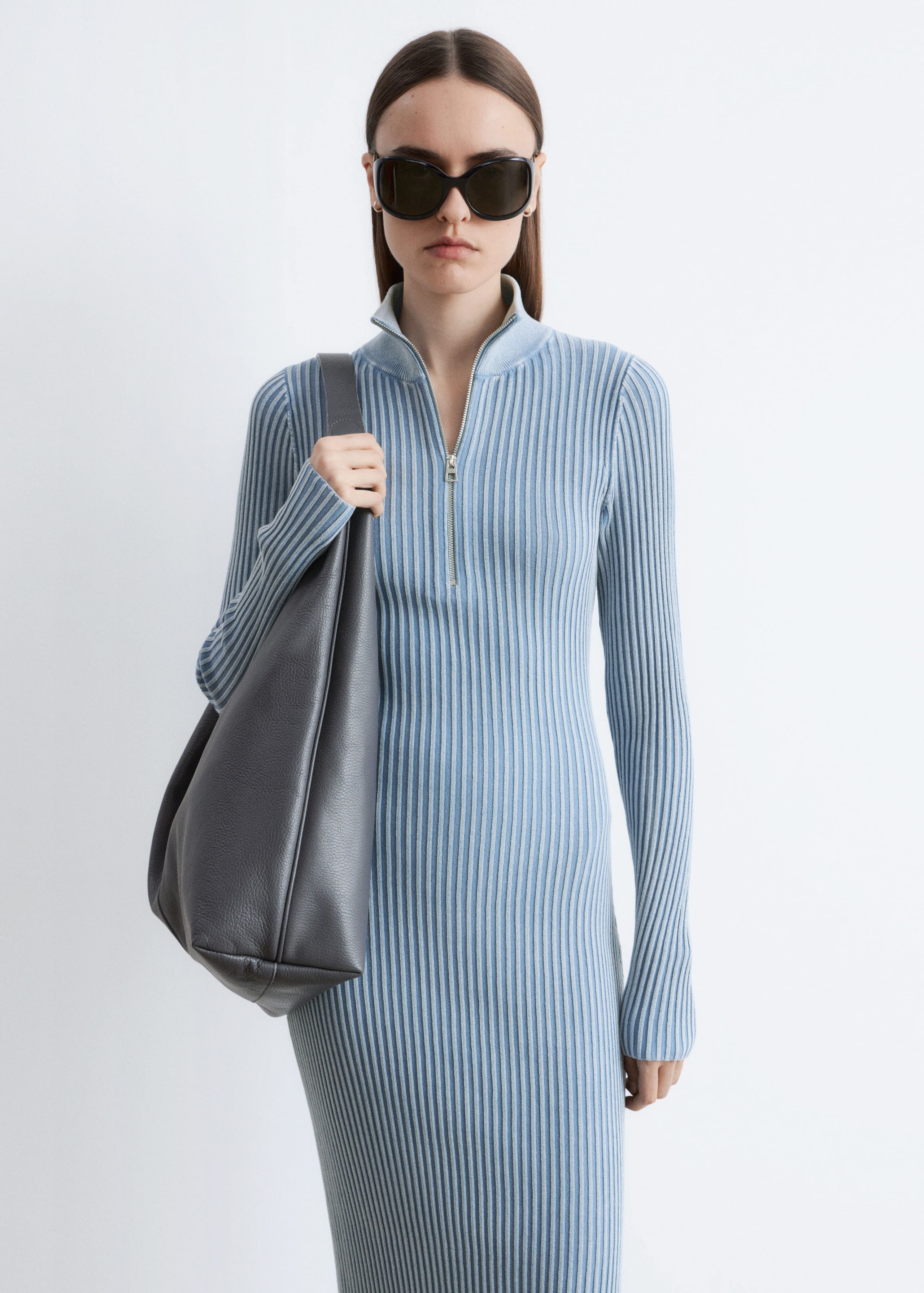 Image of Ribbed Zip-Up Maxi Dress