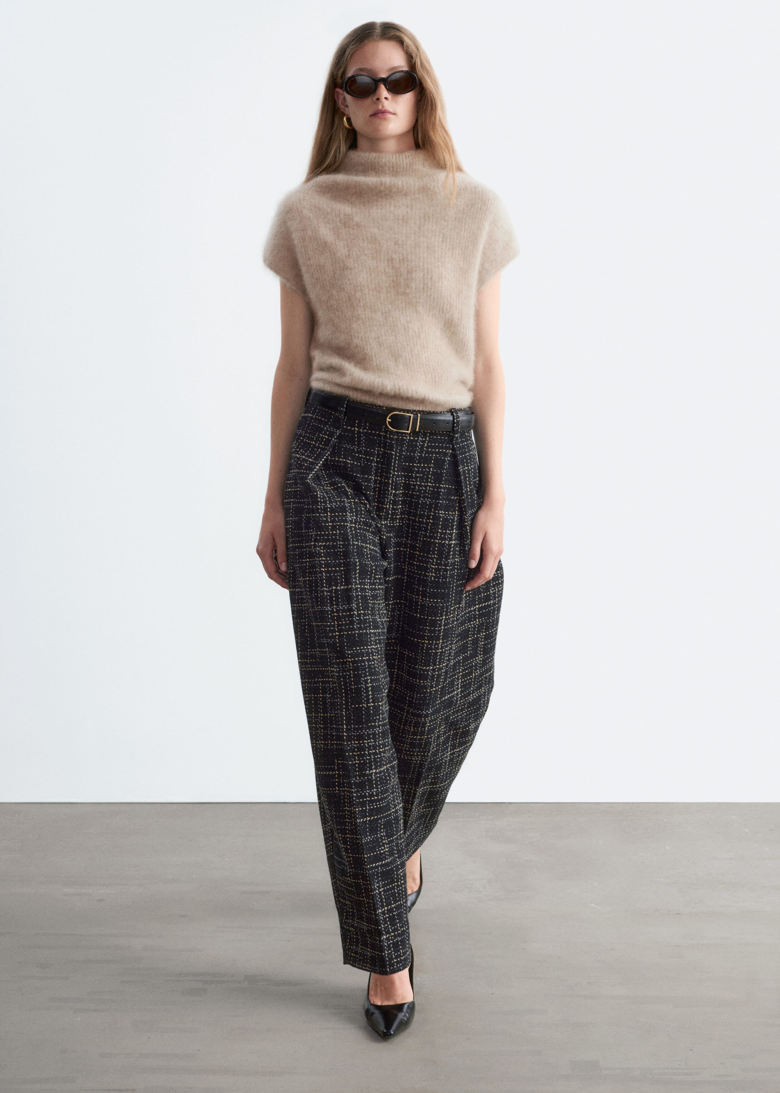 Pantalon ample en tweed - Noir - Lookbook