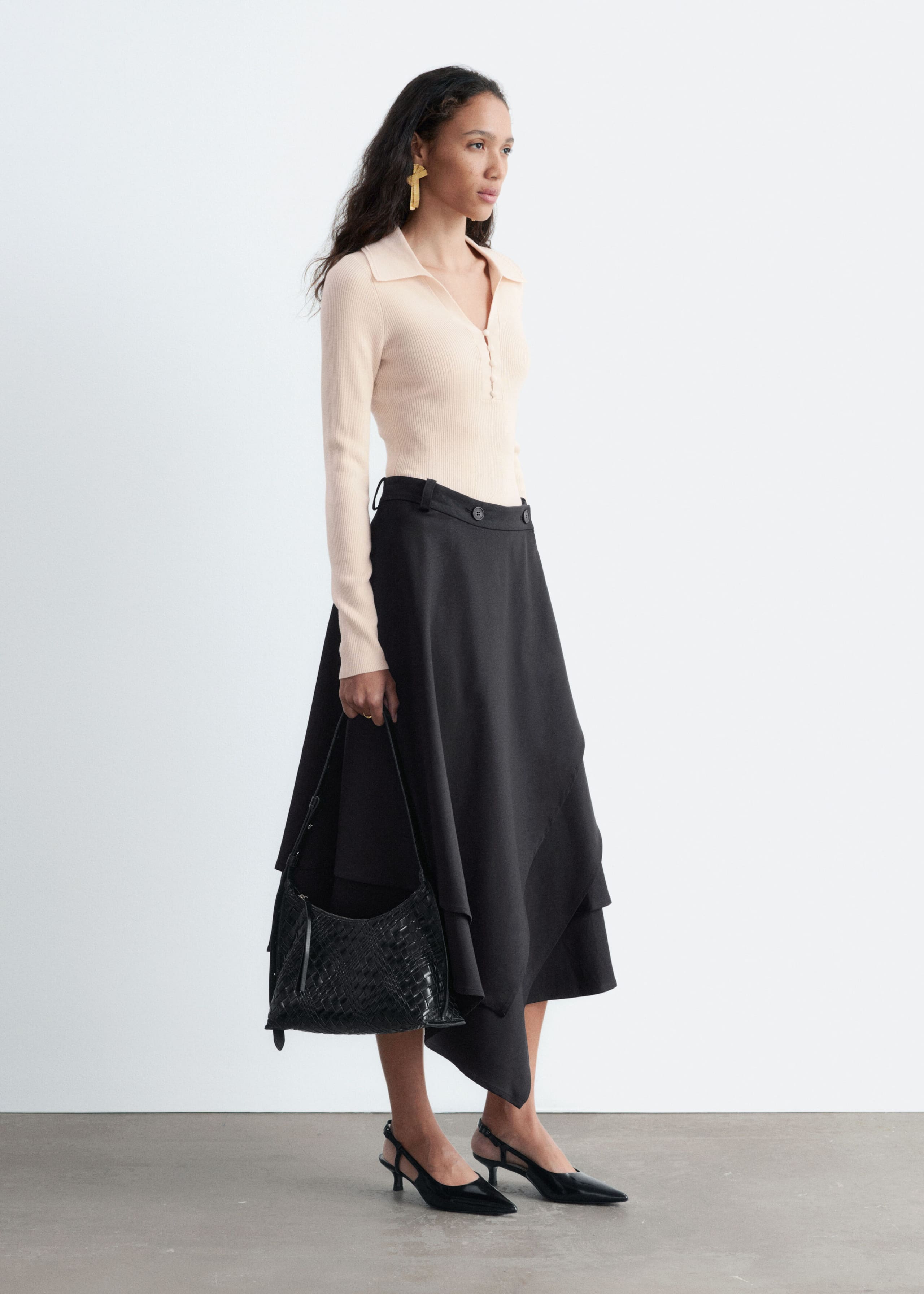Button-Detail Wool Top - Cream - Lookbook