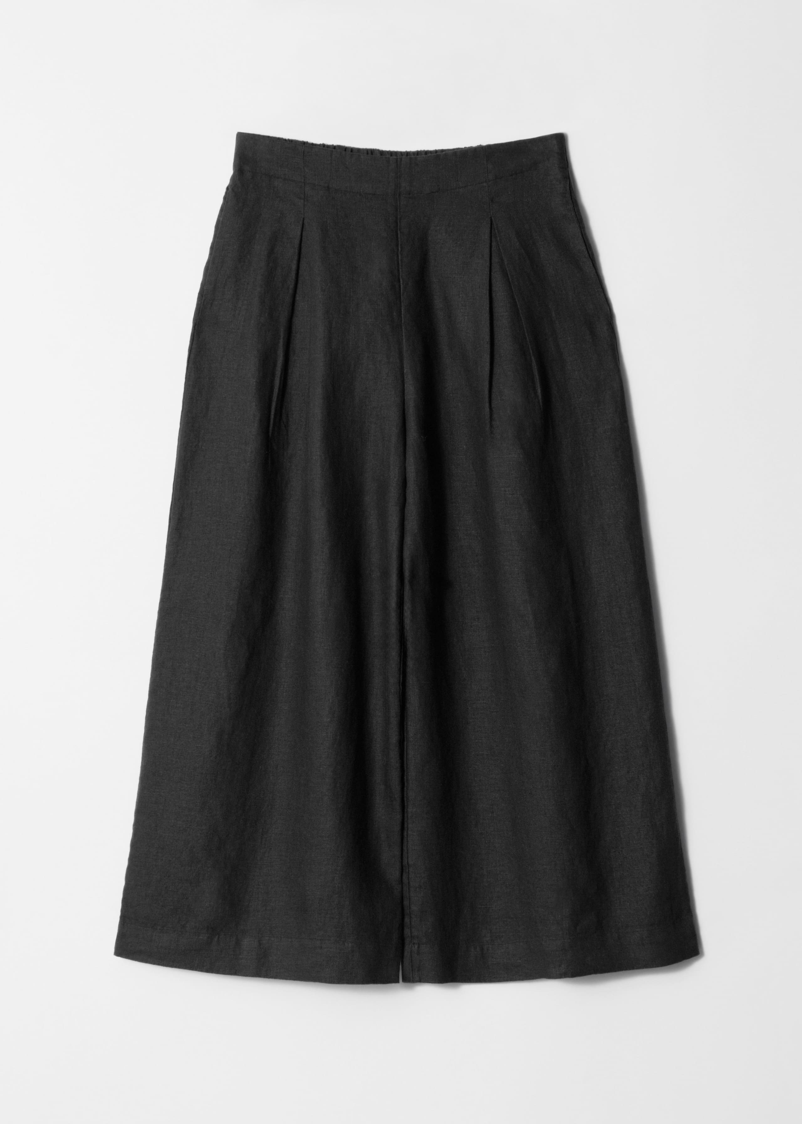 Lniane spodnie culottes – Zielony khaki – Martwa natura