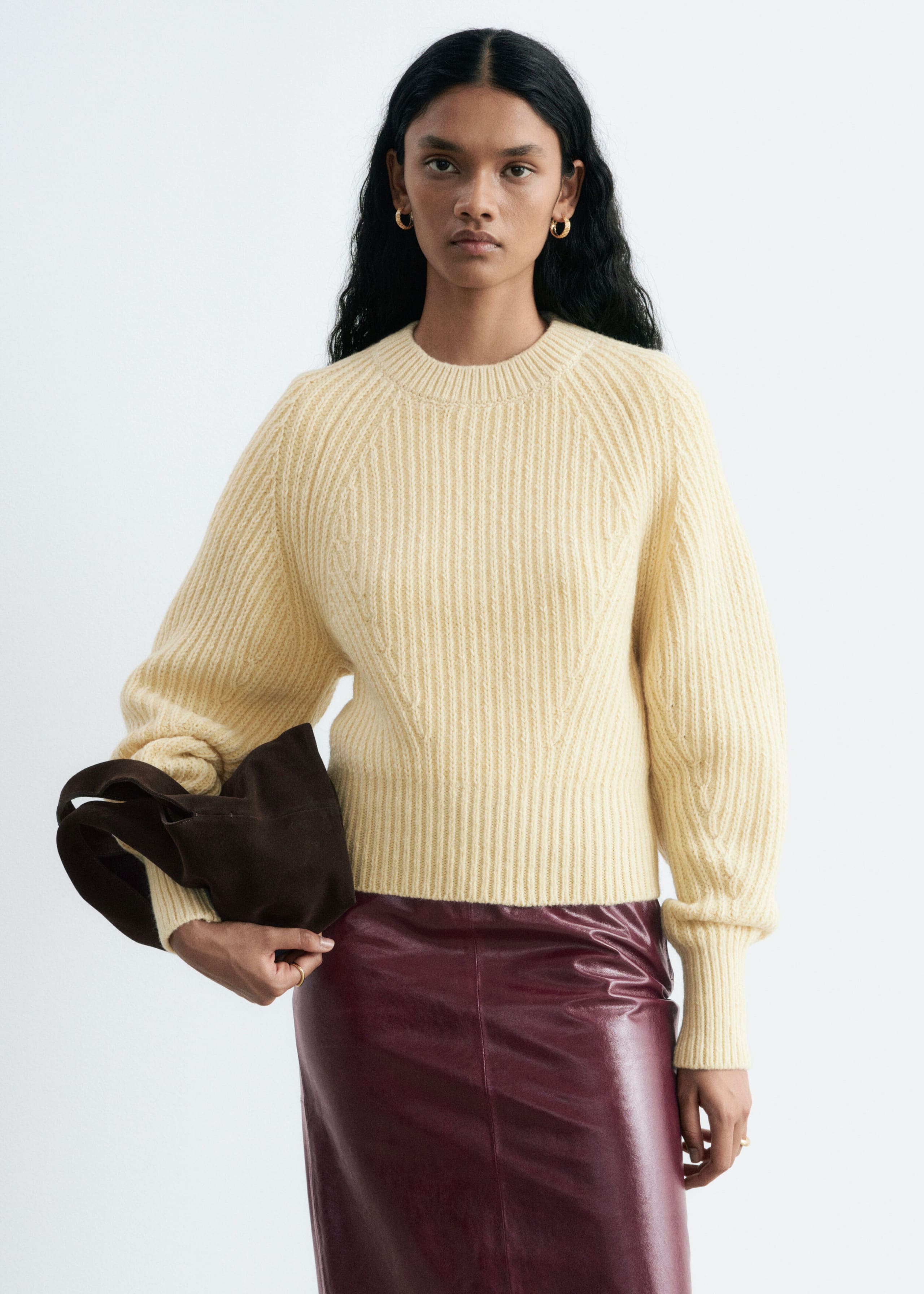 Pull en mélange de laine et de coton - Jaune beurre - Lookbook