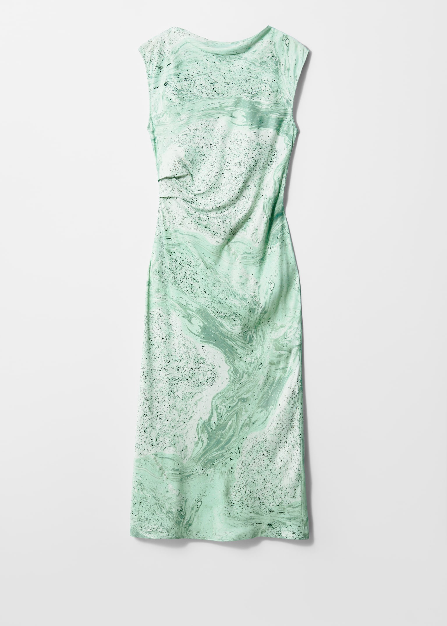 Robe midi coupée en biais en satin - Imprimé vert/Vert