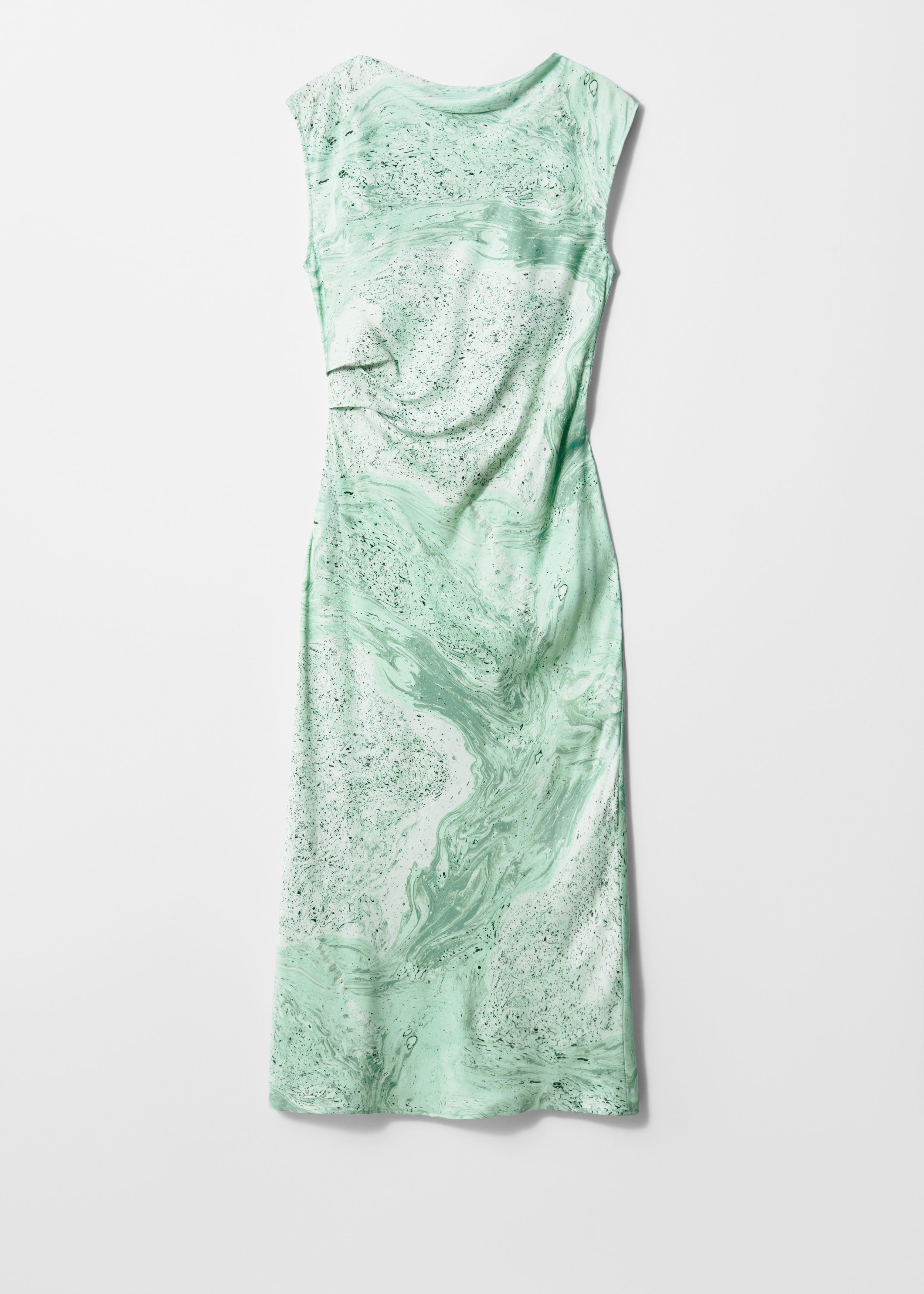 Bias-Cut Satin Midi Dress - Green Print - Midi dresses