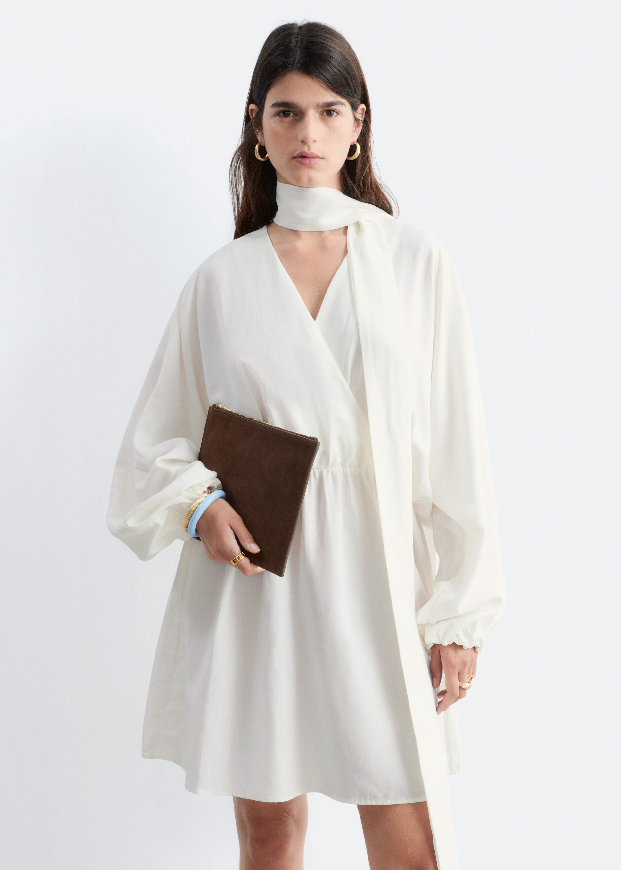 Image of Scarf-Detail Wrap Mini Dress